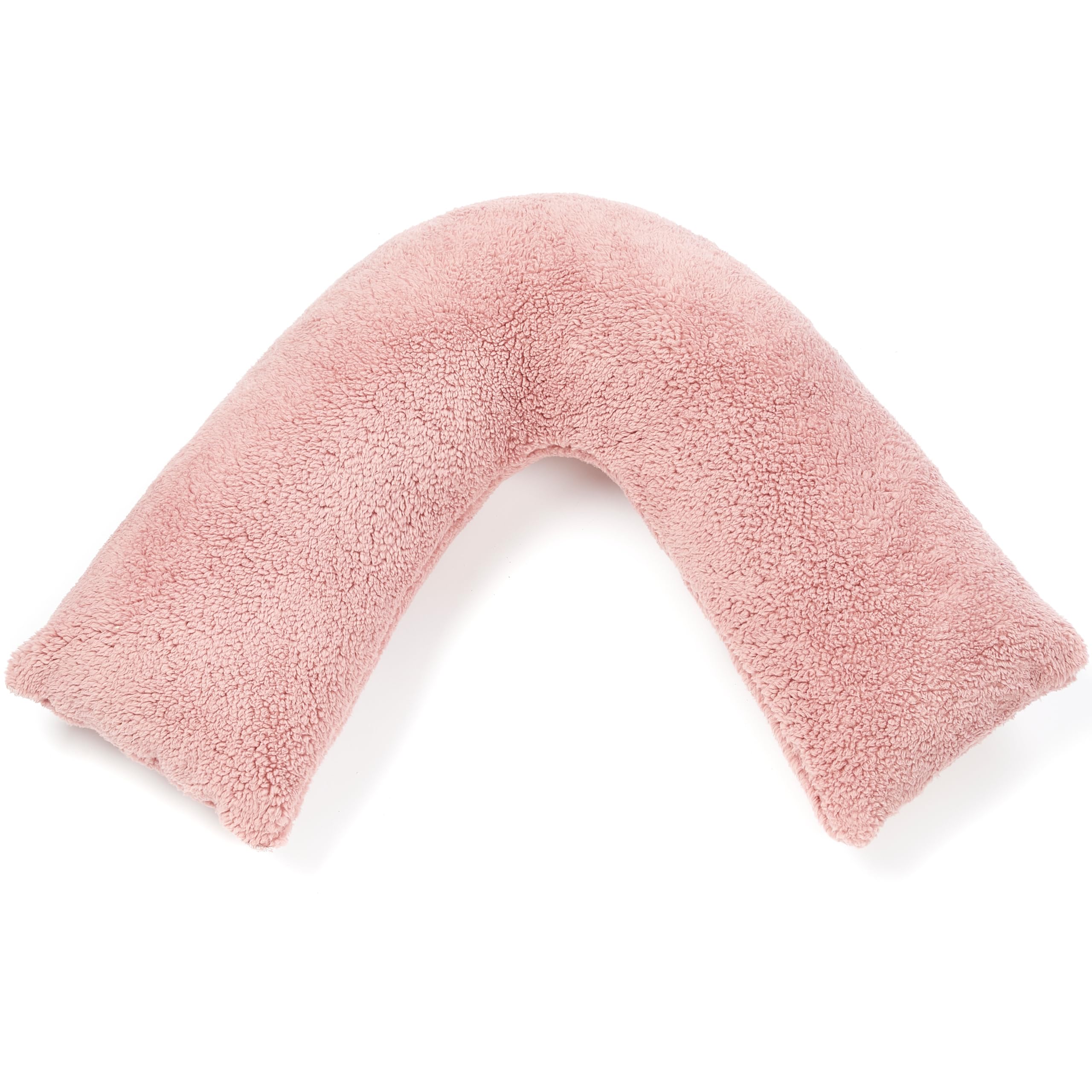 Downland Pink Huggleland V Shaped Pillow – Orthopaedic Support For Neck, Back & Shoulders, Soft Teddy Fleece V Shape Triangle Cushion, Hollowfibre Filled Maternity, Pregnancy V Pillow 80X80cm (Pink)