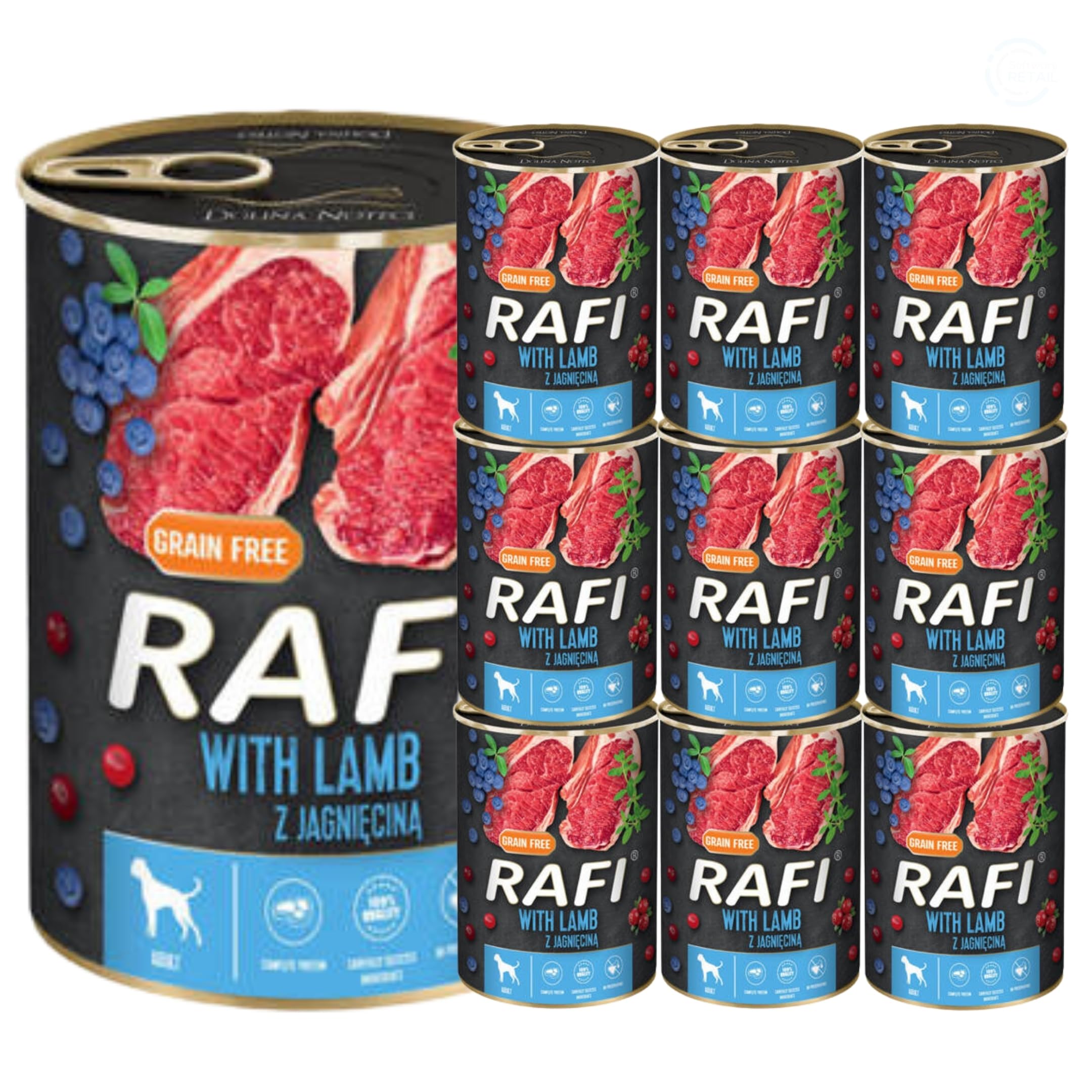Rafi Complete Wet Dog Food: Meat & Natural Ingredients, Grain-Free, Immune-Boosting Superfoods in Every Flavour! Healthy & Tasty Nutrition for All Breeds! (Lamb, 10x400g)