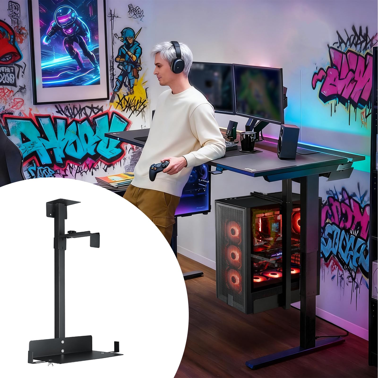 Supporto PC Scrivania Porta PC da Sotto Scrivania Regolabile, Supporto universale per Torre per Computer, Fino a 35 kg, Upporto case Porta Computer Fisso