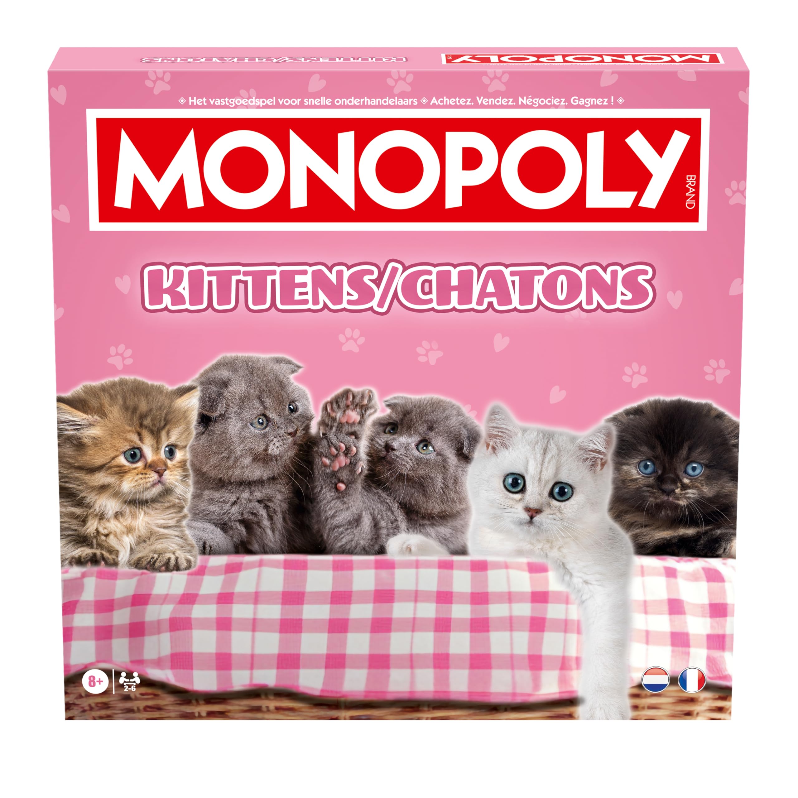 Winning Moves Monopoly Cat Baby Edition - Monopoly gra dla fanów - Gry rodzinne Strategia Gry planszowe Koty Niemowlęta - 2+ graczy od 8 lat - holenderski/francuski