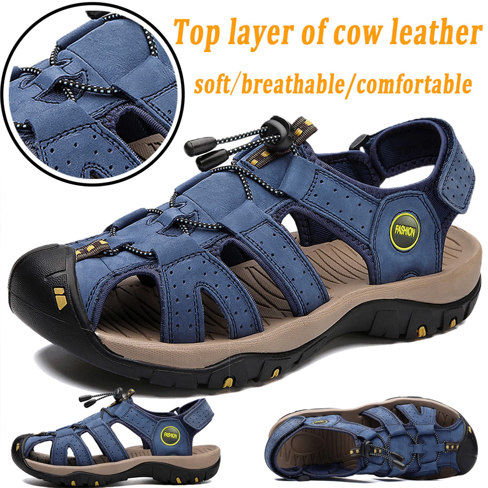 Lvptsh Sandali Sportivi Uomo Cuoio Estivi Trekking Sandali da Mare All'aperto Spiaggia Pescatore Antiscivolo