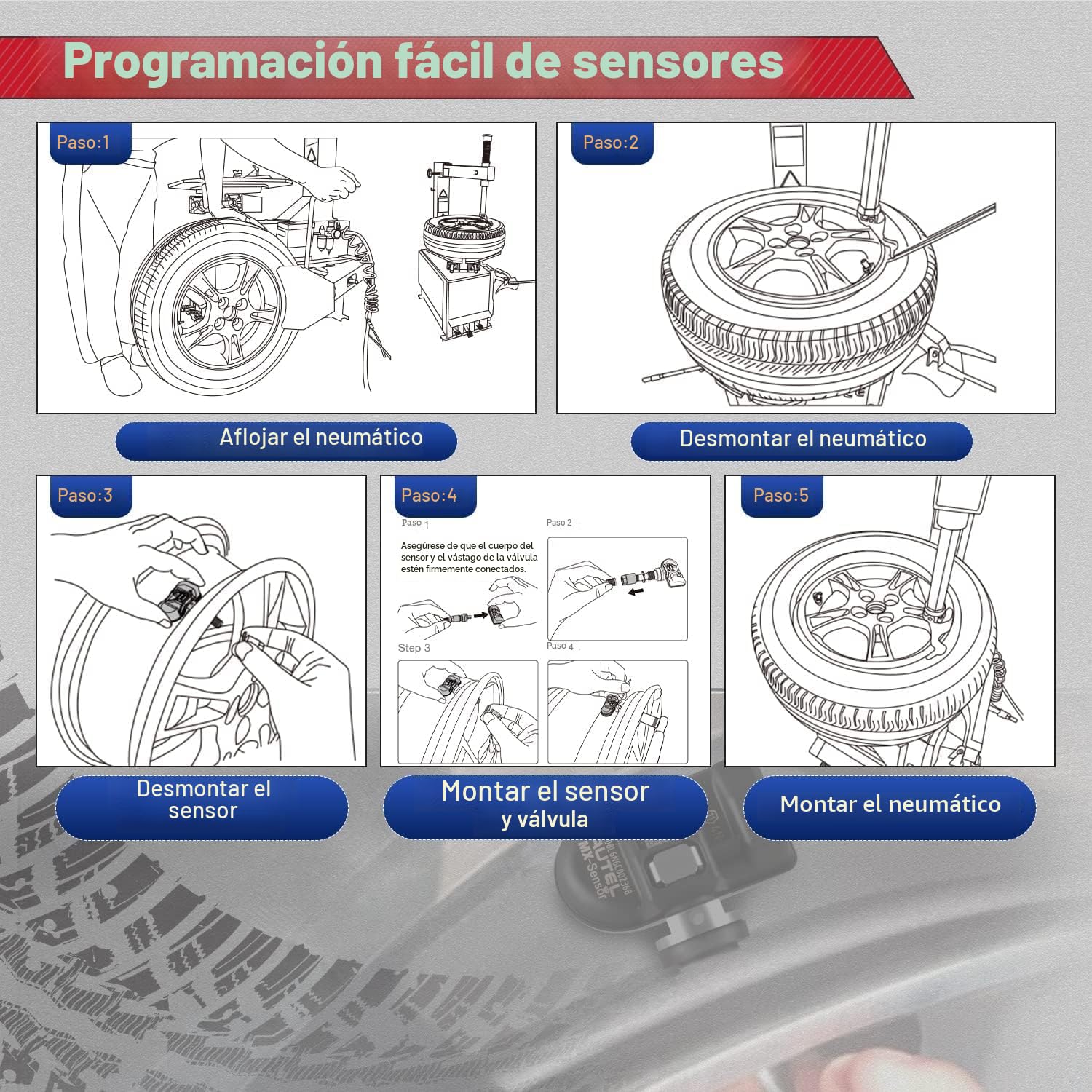 Autel TPMS MX-Sensor, Sensor Reemplazo Neumáticos Doble Frecuencia para Todos Coches, Idéntico al Sensor OE, Sensor Sistema Monitoreo Presión Clonable al 100% (Válvula Metal, 4 Piezas)