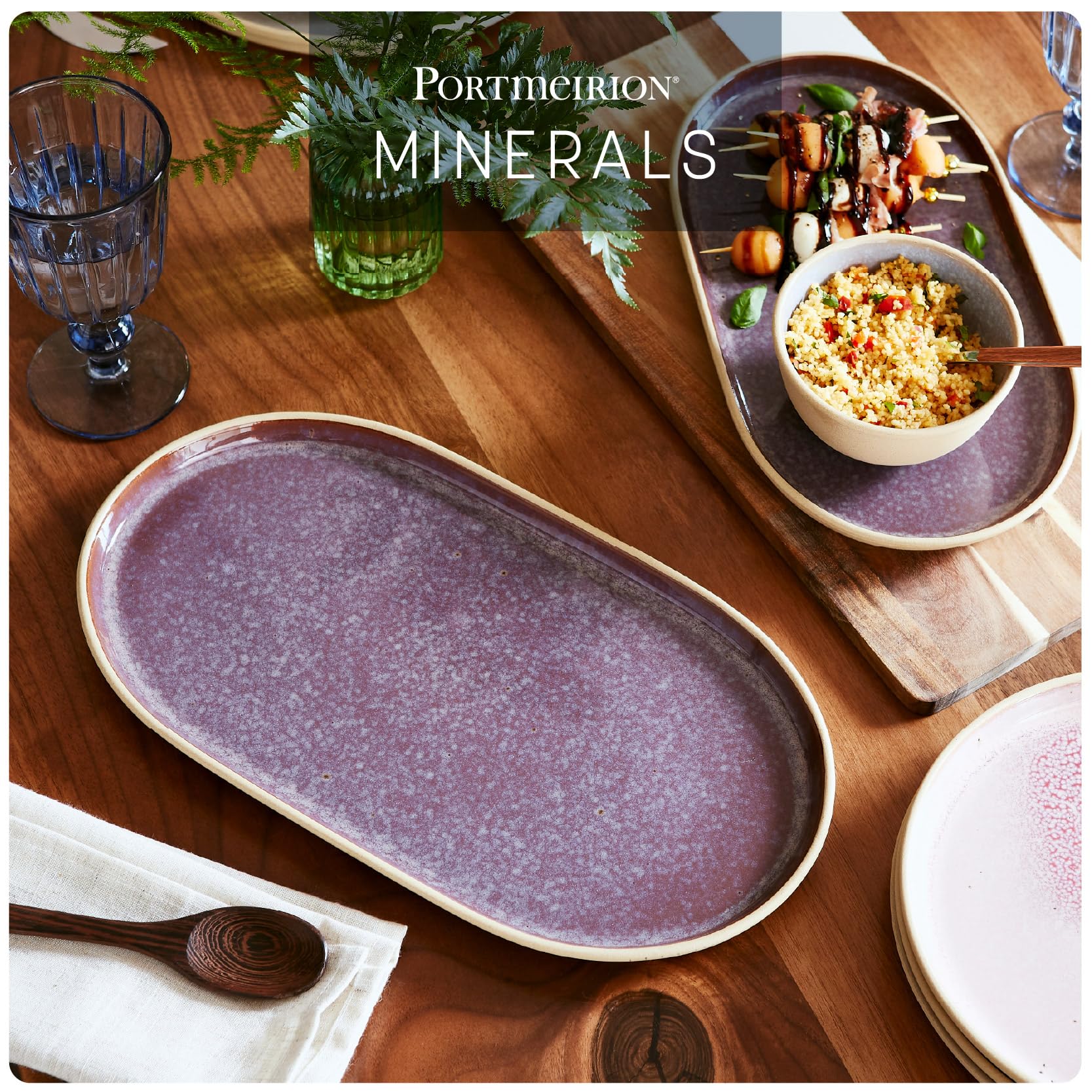 Portmeirion x Minerals Amethyst Plateau ovale moyen (30 cm) – Plat de service en grès émaillé violet réactif pour partager, manger et recevoir au quotidien