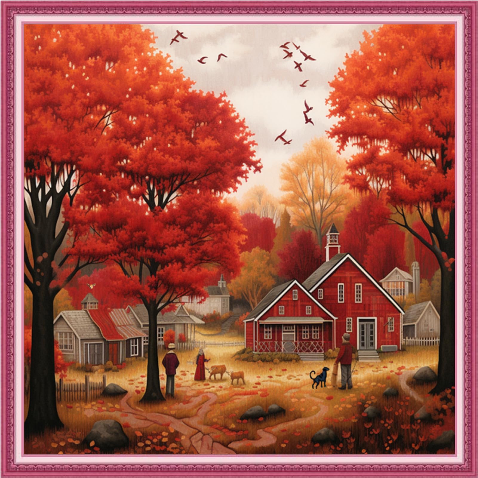 Joyhoor Cross Stitch Kits for Beginners Stamped Cross-Stitch Supplies Needlework preprint Embroidery Kits for Adults DIY Needlepoint Kits Embroidery Patterns 11CT-Autumn Rhyme 18.x18 inch