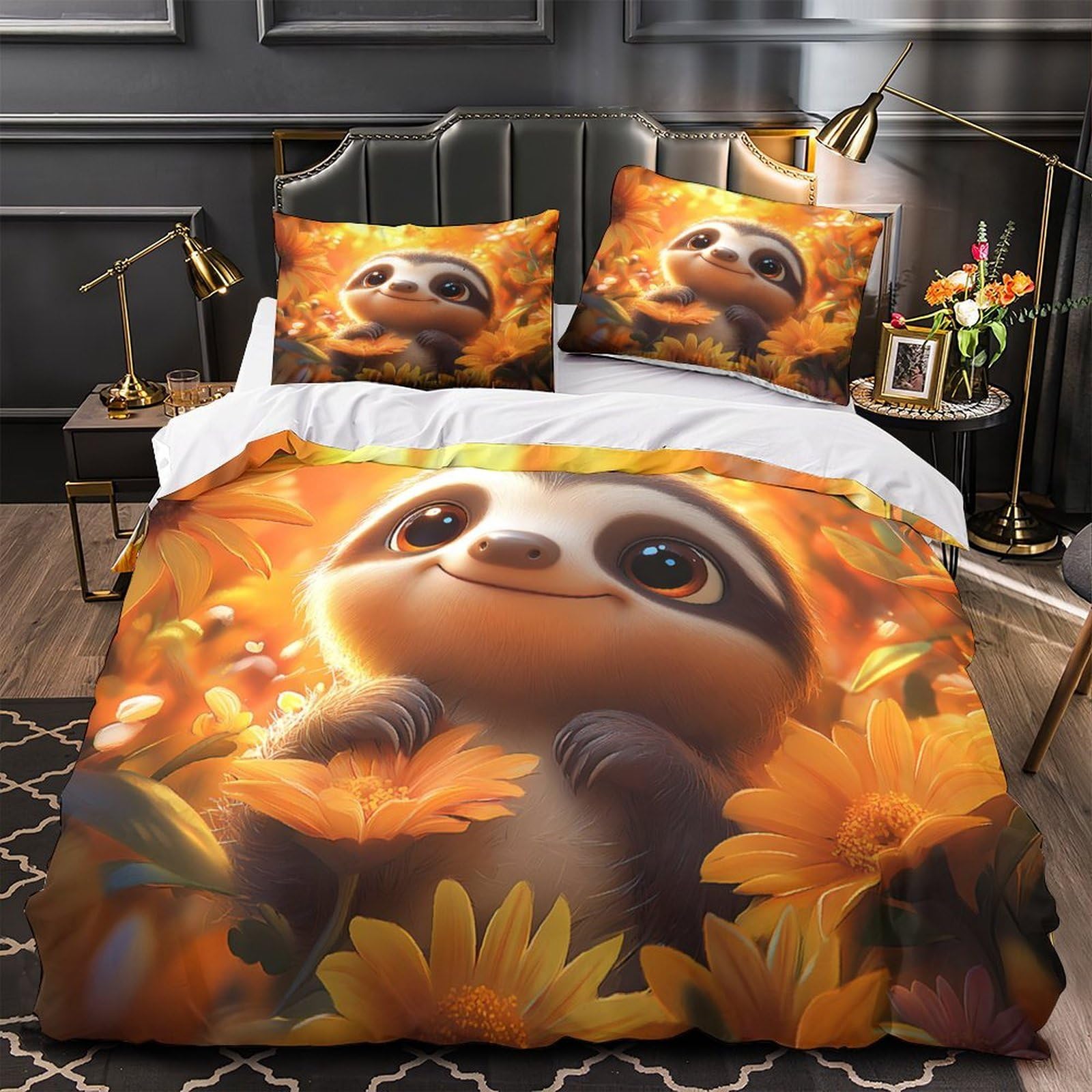 MMDASBVPE Cute Sloth Comforter Cover 3D Print Hypoallergenic 3PCs Bed Linen Hidden Zipper Duvet Cover Extra Soft Machine Washable for Teens Youth Adults Women Kids Boys Super king（260x220cm）