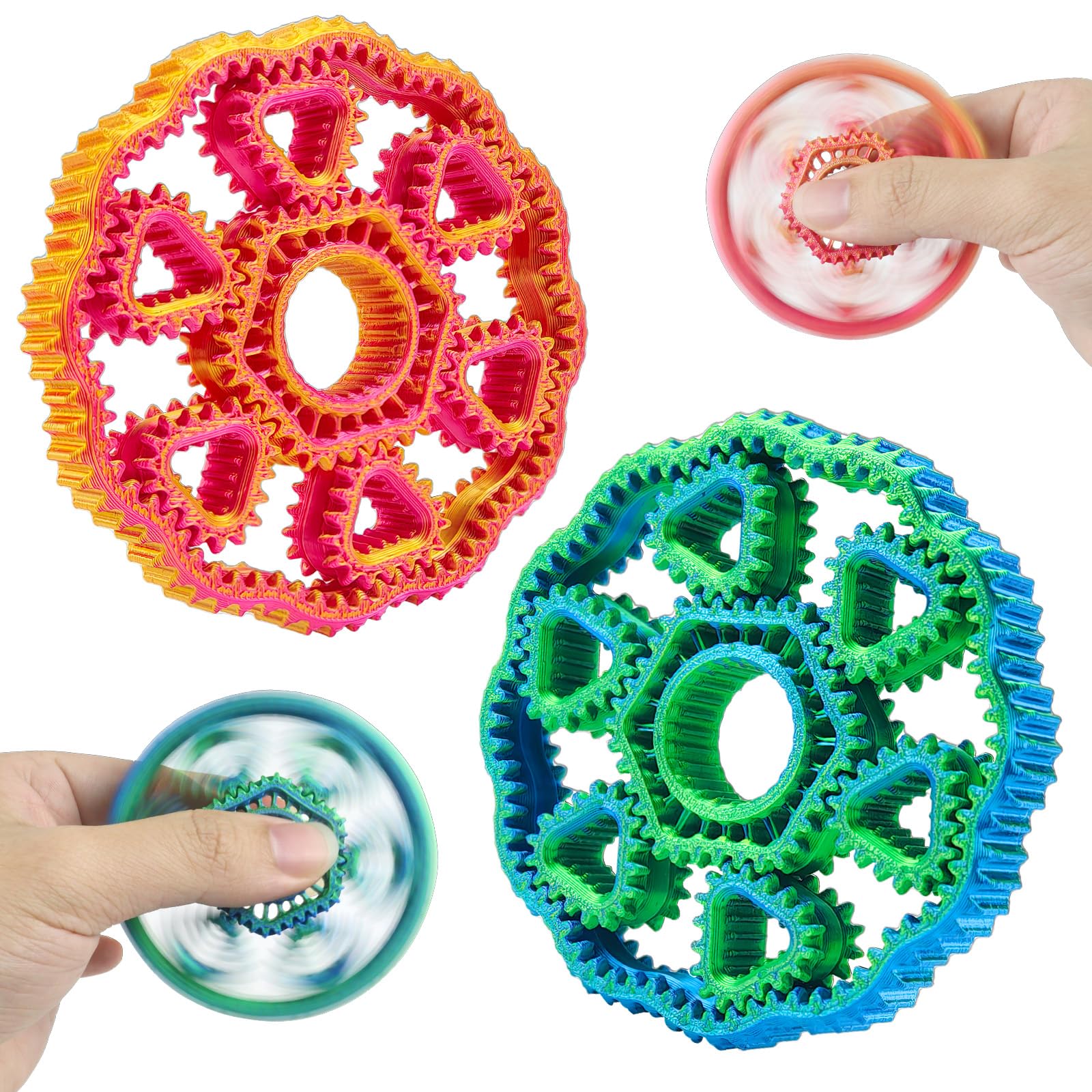 2 PCS Fidget Spinners, 3D Printed Fidget Ring Toys, Magic Pizza Fidget Toys, Gyroscope Toy, Back to School Supplies Favors for Teens and Adults Stress