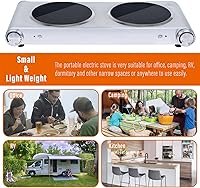 Vista 9 de Davivy Quemador eléctrico doble, placa eléctrica, quemadores de encimera, quemador doble de 1800 W, estufa eléctrica portátil, placas calientes