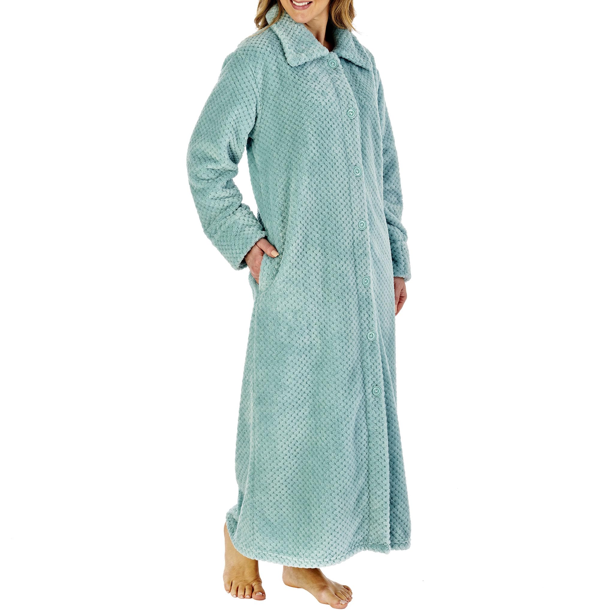 Dressing Gowns for Women UK: Dressing Gown with Large Buttons - House Coats Women Ladies Dressing Gowns & Women's Robes by Slenderella - Waffle Fleece