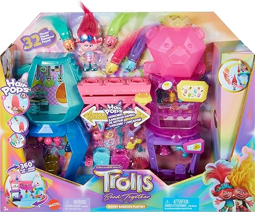 Miniatura 8 de Mattel DreamWorks Trolls Band Together Toys, Mount Rageous con muñeca pequeña Queen Poppy y más de 25 accesorios, 4 paletas para el cabello