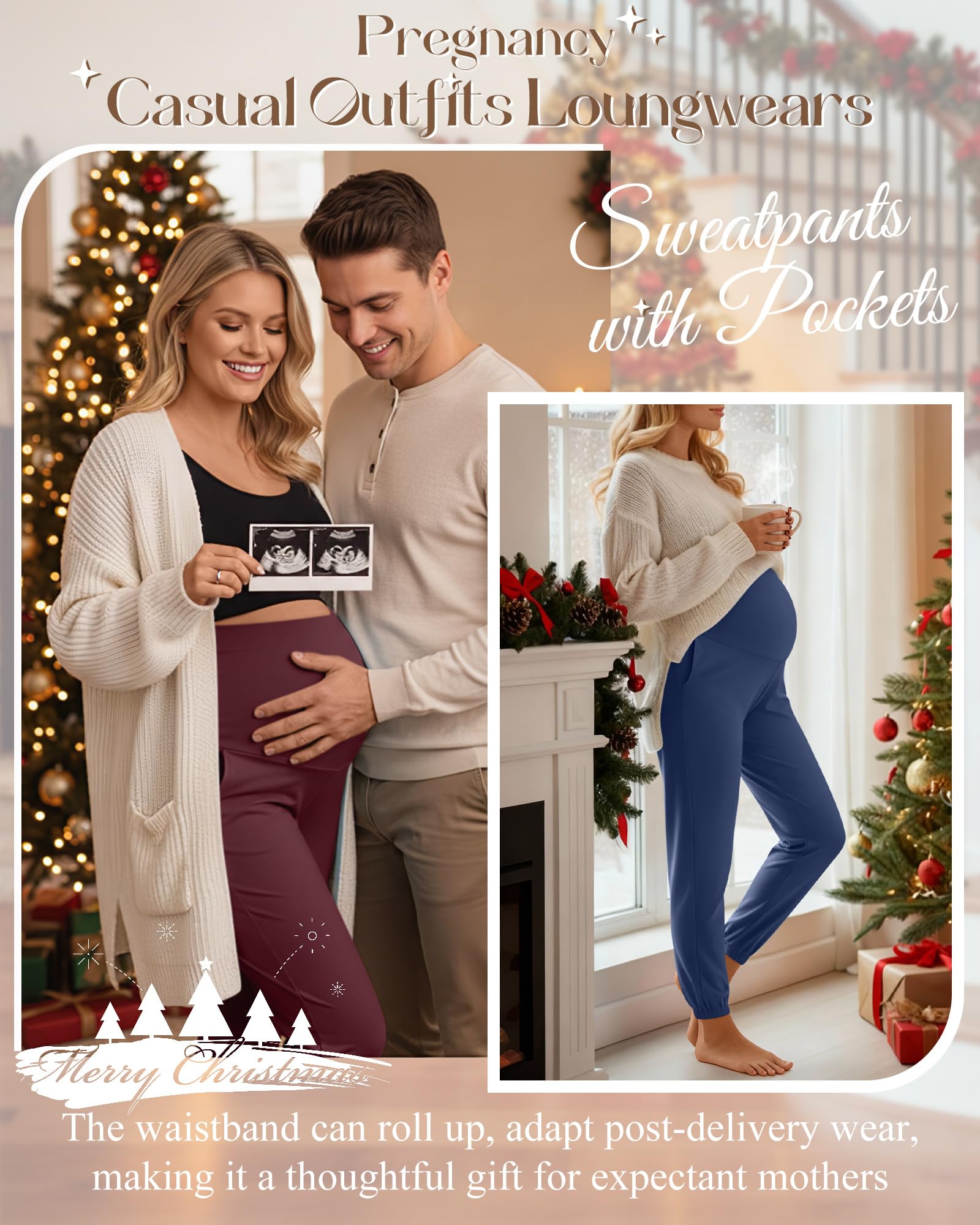 Neer Lot de 3 pantalons de maternité extensibles au-dessus du ventre pour femme avec poches