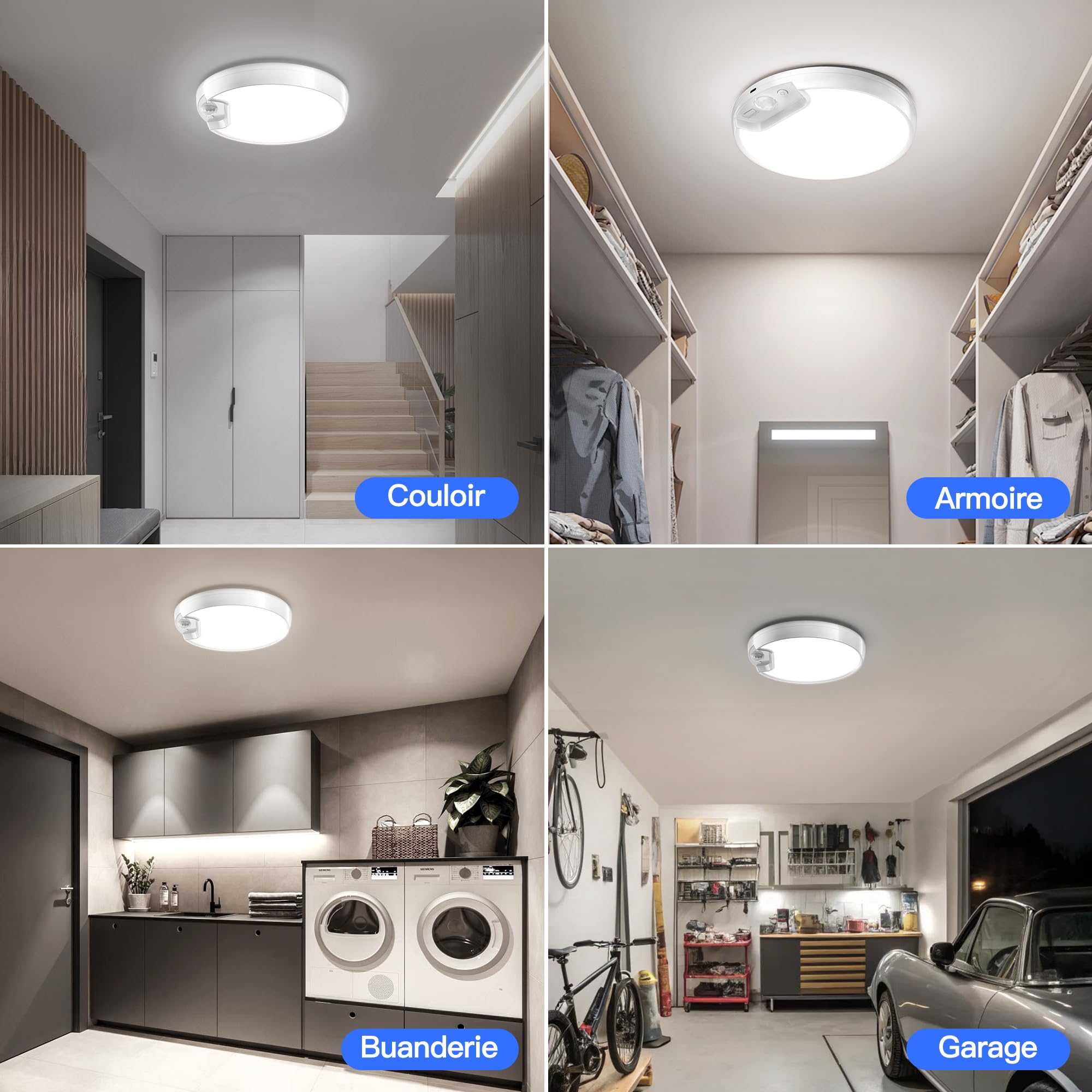 Homelist Lampa sufitowa LED z czujnikiem ruchu, lampa sufitowa z pilotem zdalnego sterowania, ściemniana, 8000 mAh, zasilana bateriami, lampa sufitowa do kuchni, łazienki, korytarza, sypialni, na