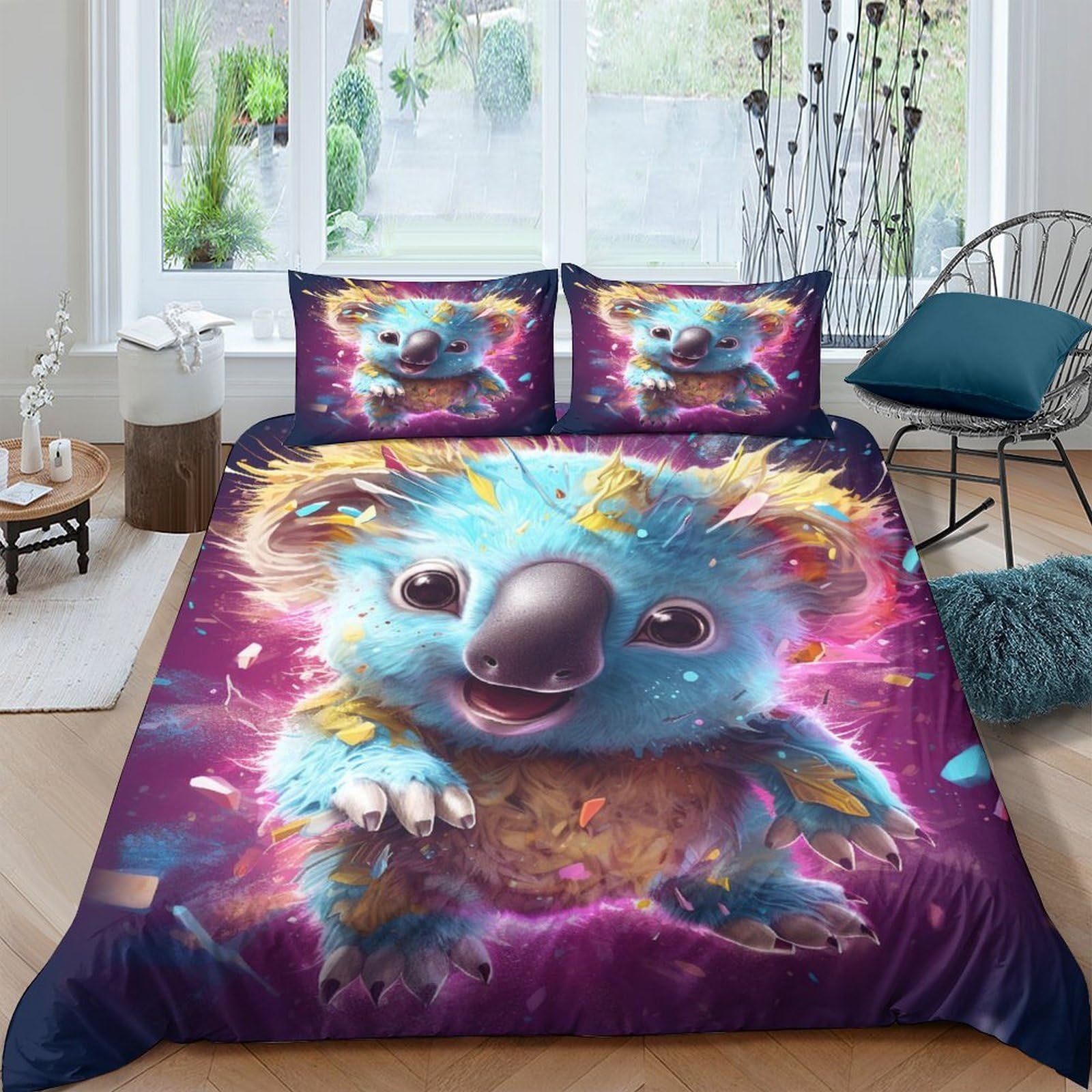 Ctjqhvkz Style-10 3D Printed Blue Fantasy Koala Fitted Sheet Microfiber Soft Decor Cosmic Universe Mattress Cover For Bedroom Guest Room Single（135X200cm）