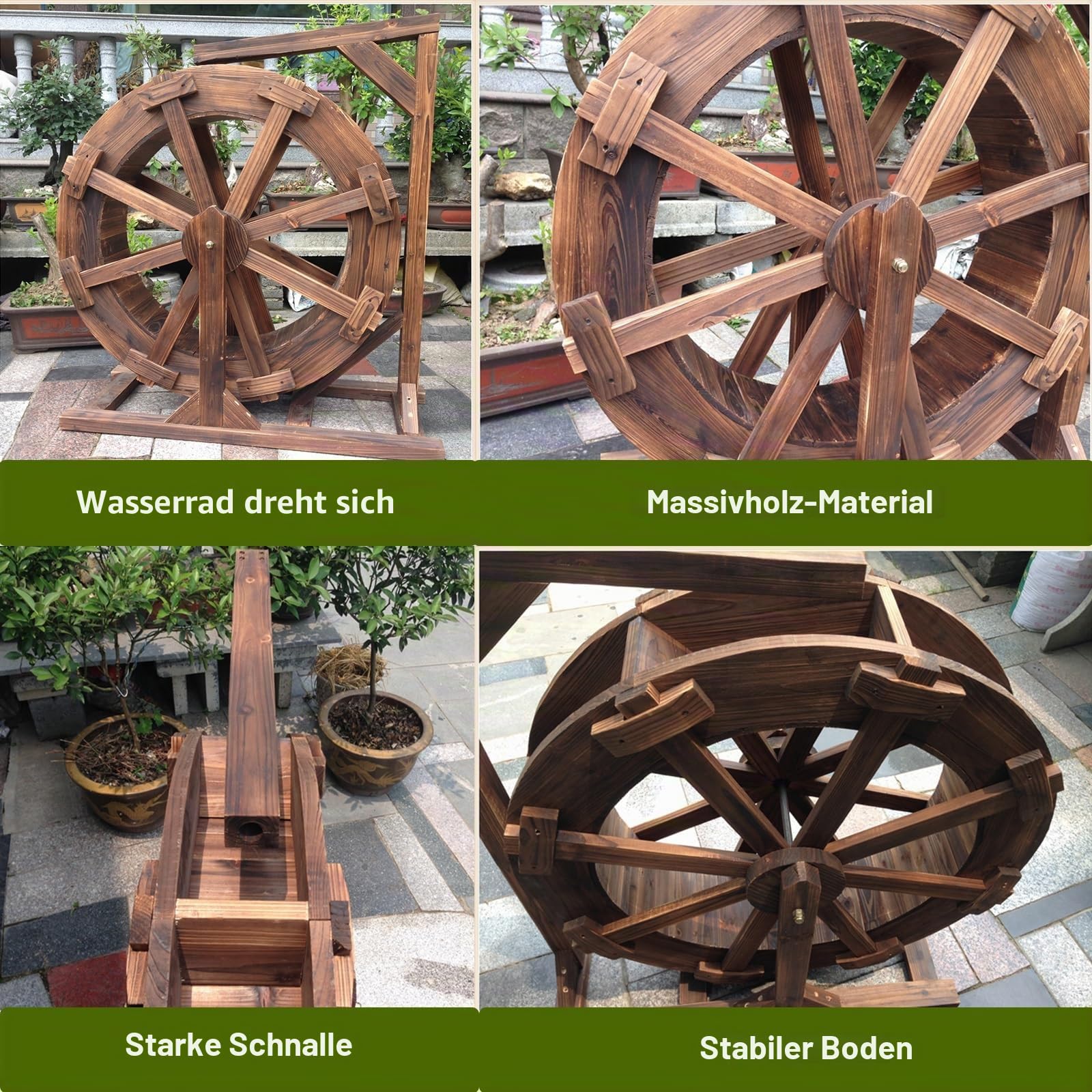 Garten Wasserbrunnen, Wasserfall-Brunnen, Gartenterrasse Teich, Wasserrad Brunnen, Holz-Wasserrad Mit Halterung, Chinesische Feng Shui-Szene, Wasserspiel Für Teich Oder Gartendekoration
