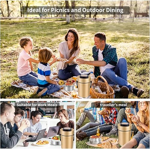 Miniatura 15 de Termo de 67 onzas para comida caliente, termo apilable de 3 capas sellado, con bolsa de almuerzo, termo de sopa, boca ancha, es adecuado