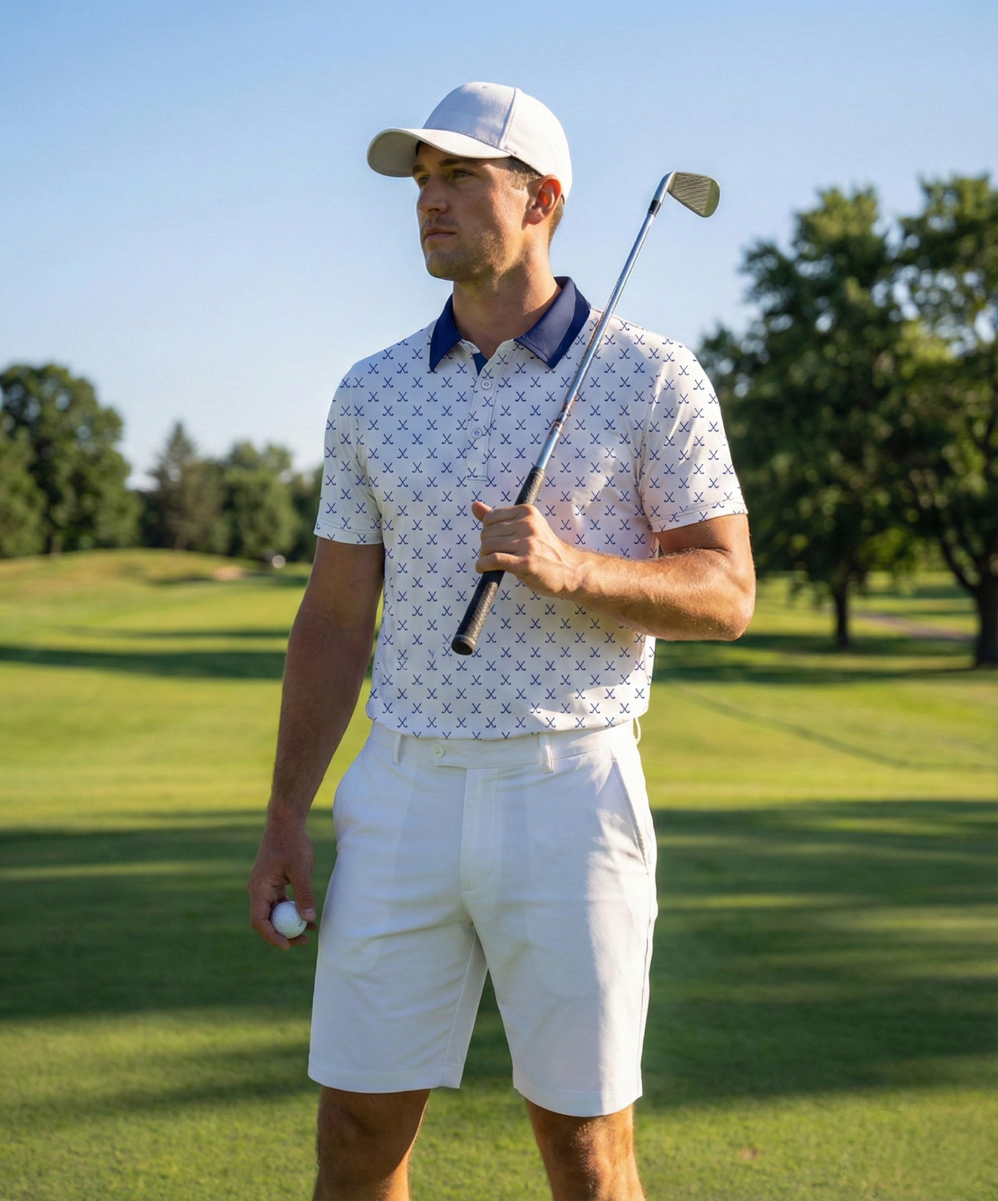 QIXING Polo da golf estiva da uomo traspirante stampata a maniche corte ad asciugatura rapida magliette da golf casual da uomo