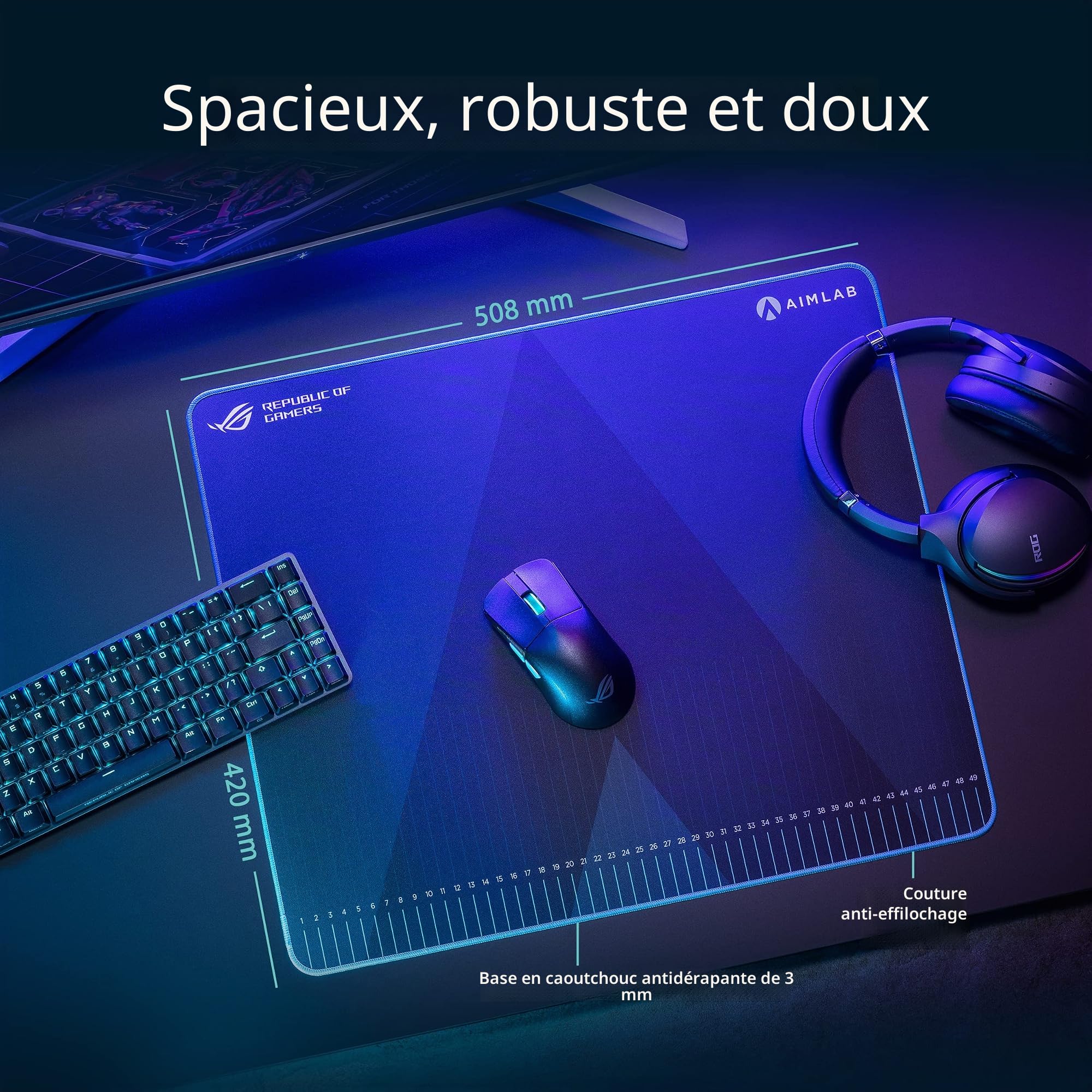 ASUS ROG HONE ACE AIM LAB Edition – Tapis souris gaming (508 x 420 x 3 mm, grand format, revêtement nano protecteur, base en caoutchouc extra-souple, Esports & FPS gaming)