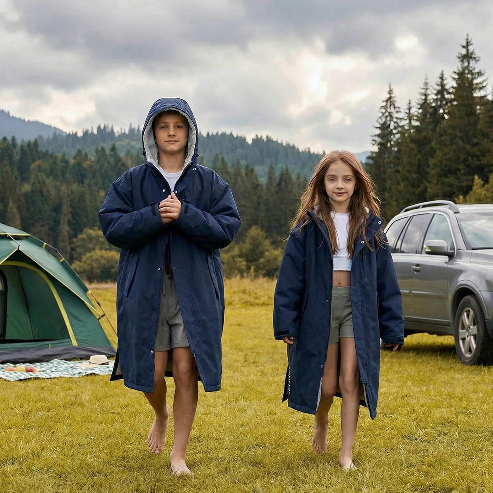 Owntop Manteau imperméable et coupe-vent - Manteau surdimensionné à séchage rapide à manches longues avec capuche pour la plage, la natation, le surf, les promenades, la doublure en tissu éponge