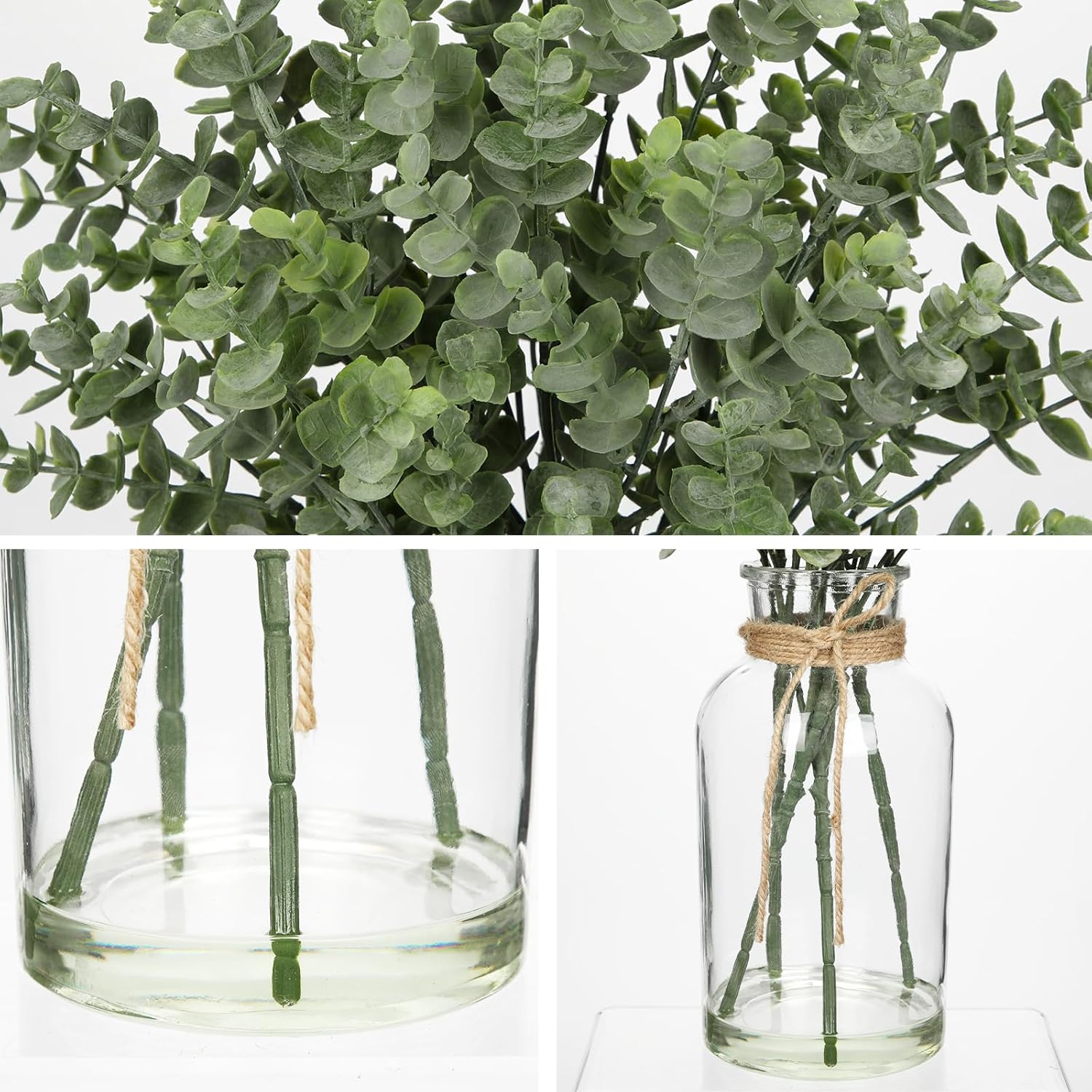 Fake Real-Touch Eucalyptus in Glass Vase with Faux Water – Realistic Faux Greenery Decor, 18" Tall, Artificial Eucalyptus Arrangement for Home, Farmhouse, Kitchen, Bathroom, Office