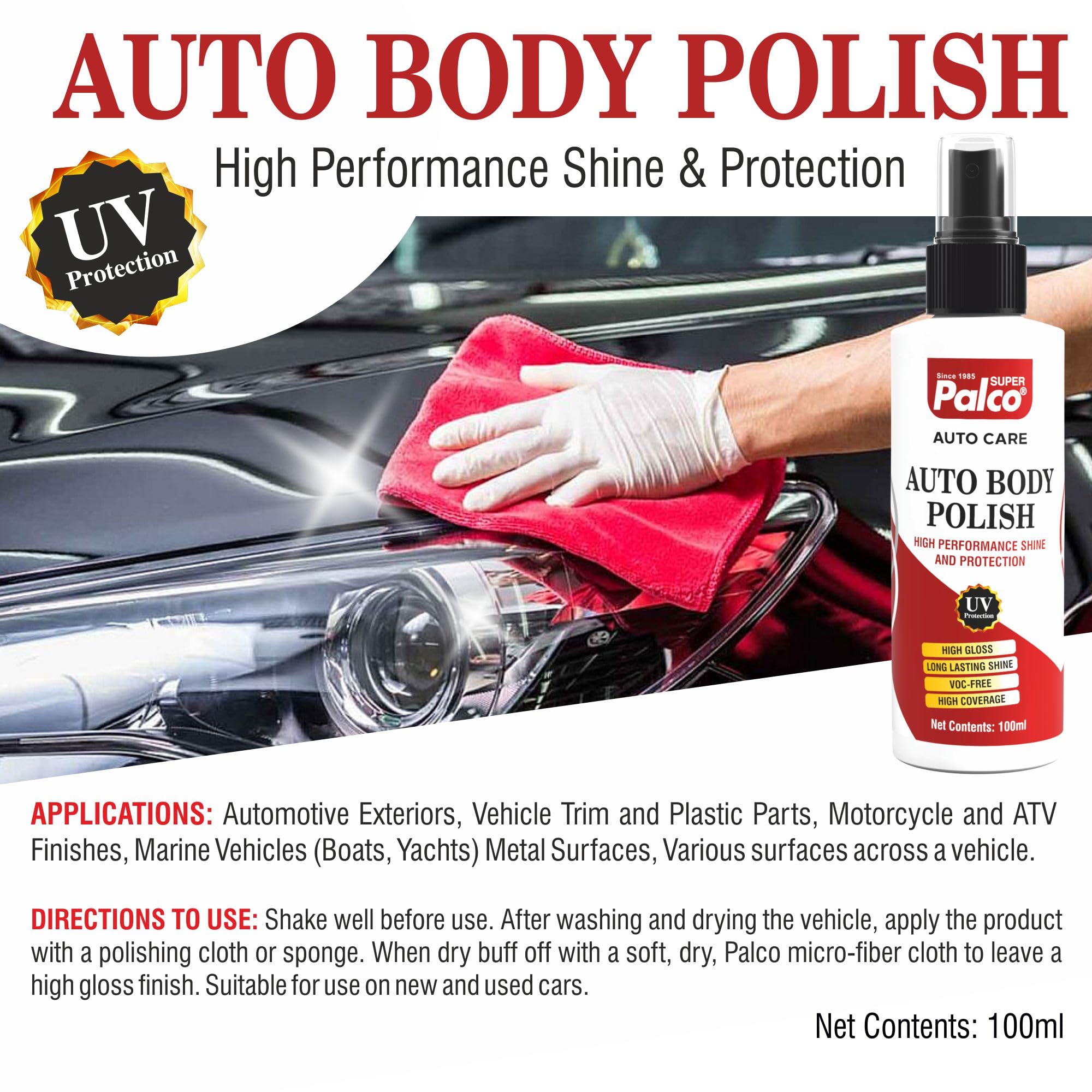 PALCO Auto Body Polish for Bike Car UV Protection Long Lasting Shine 100ml 3