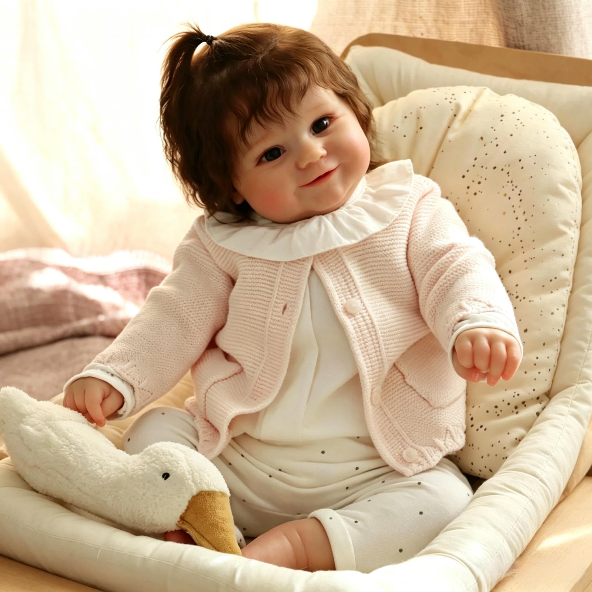 RXDOLL Realistische Reborn-Babypuppen für Mädchen, weicher Vinyl-Stoffkörper, 61 cm, lebensechte Babypuppen, die echt aussehen, Silikon-Babypuppen mit verwurzeltem Haar für Kinder ab 3 Jahren