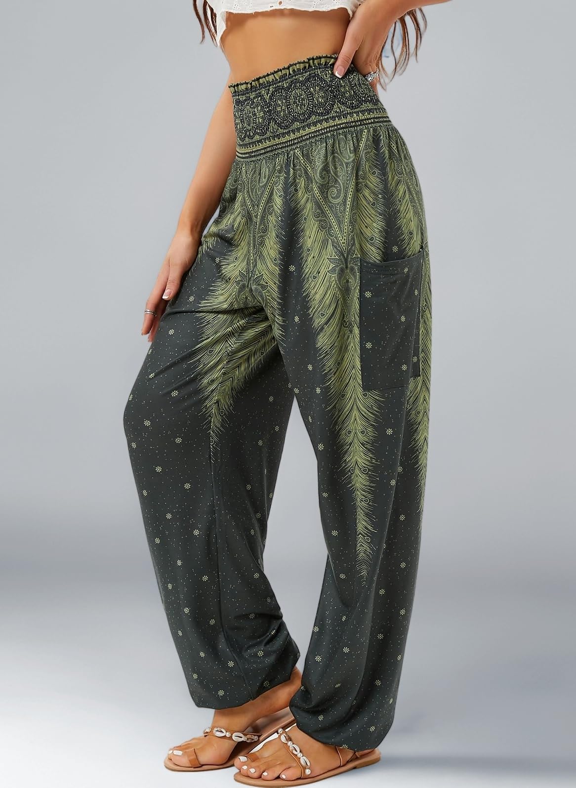 QIANXIZHAN Women's Harem Pants, High Waist Yoga Boho Trousers with Pockets