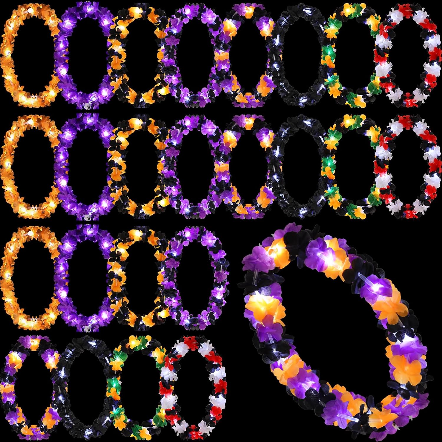 Sherr 24 Pcs LED Leis Light Up Wedding Hawaiian Leis Flower Necklace Hawaiian Leis with LED Lights Beach Tropical Carnival Party Wedding Supplies Luau Leis for Masquerade?Assorted Colors?