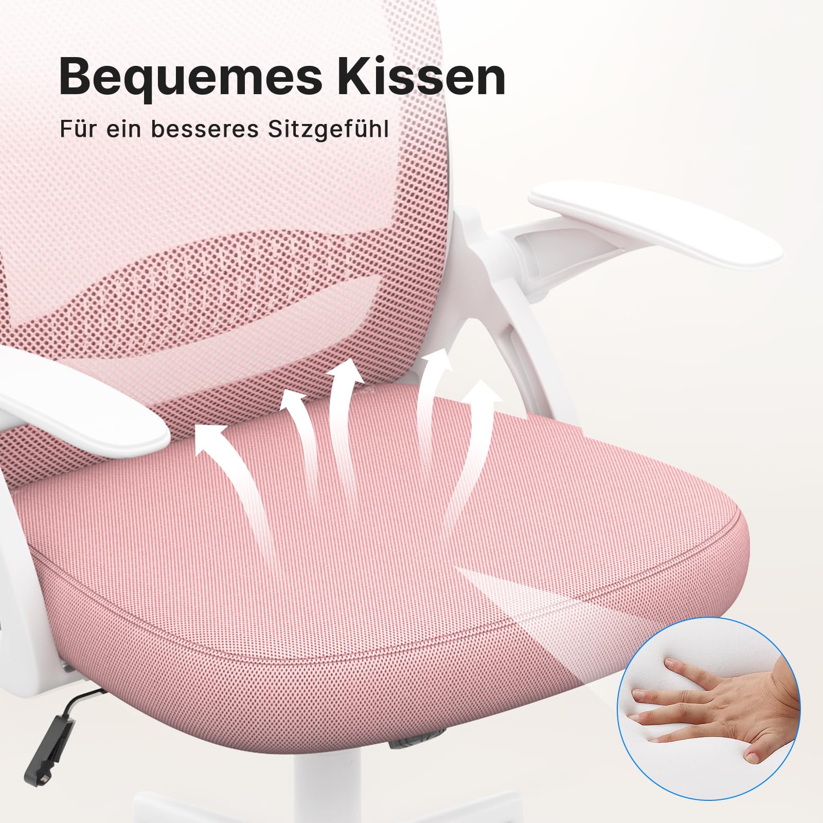naspaluro Bürostuhl, Ergonomischer Schreibtischstuhl mit Atmungsaktiv Netzbespannung, Hochklappbare Armlehnen, Höhenverstellbarer, Computerstuhl, Leichter Stuhl, 360° Drehstuhl, Rosa