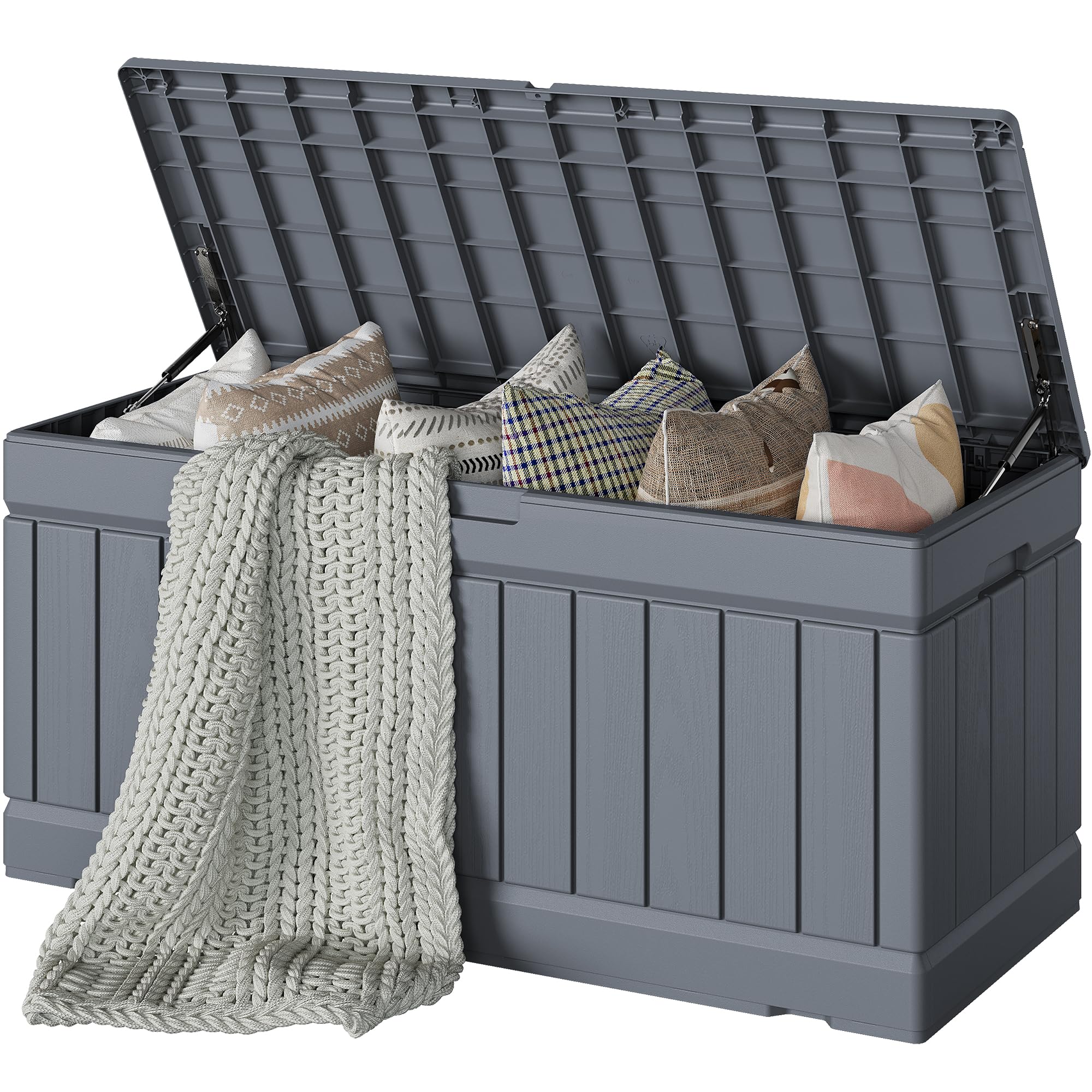 Devoko 78 Gallon Deck Box, Waterproof Resin Outdoor Storage Box for Outside and Patio, Outdoor Storage Bench Lockable for Patio Furniture, Garden Tools and Pool Supplies (Grey, 78 Gallon)