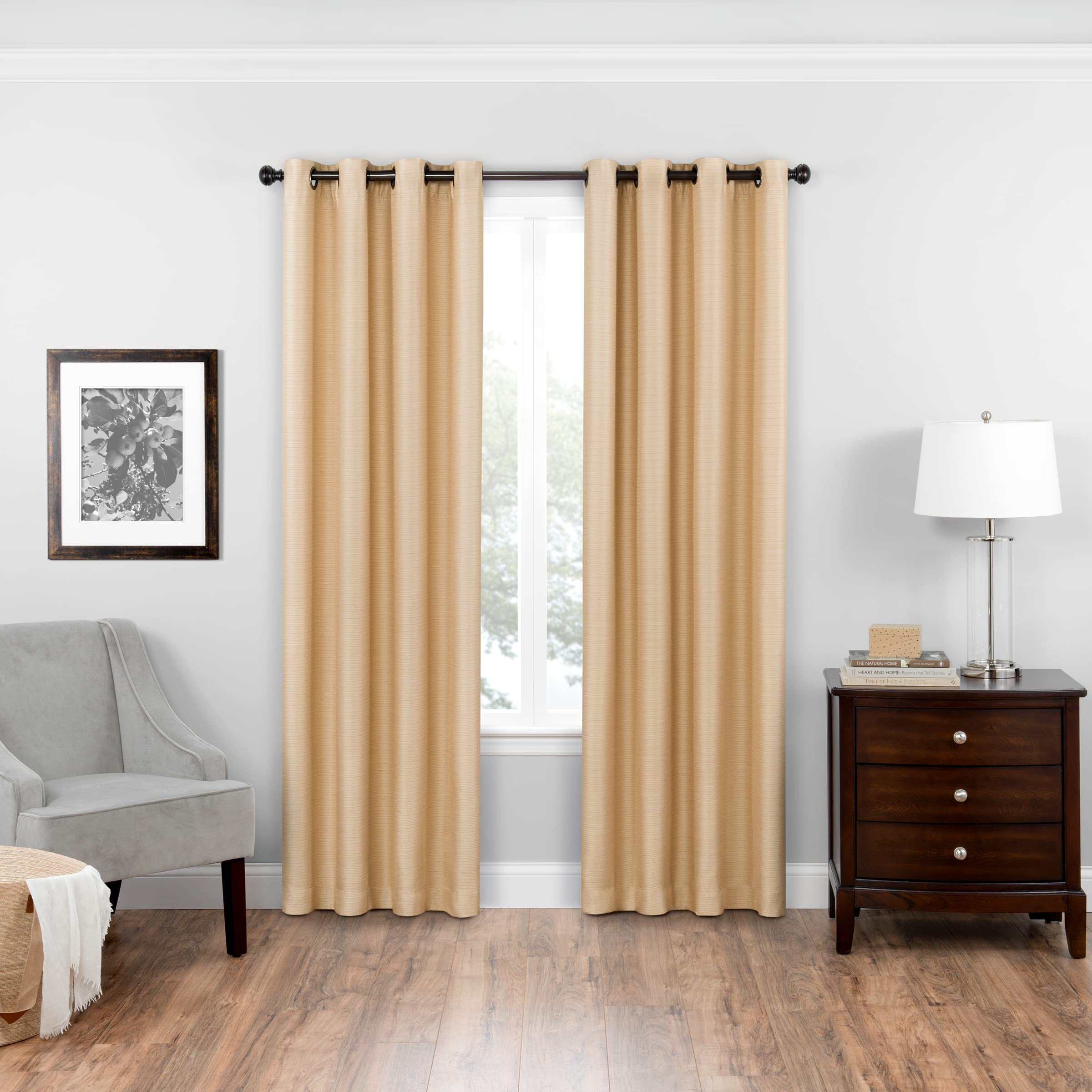 ECLIPSE Bryson Modern Blackout Thermal Grommet Window Curtain for Bedroom or Living Room (1 Panel), 52" x 108", Wheat
