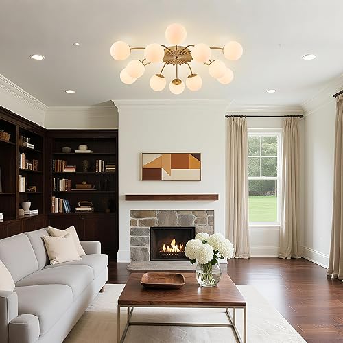 Miniatura 8 de Luces de techo semiempotradas Sputnik de cristal de burbujas de 12 luces, 38.1 pulgadas, con forma de bola de burbuja, de latón de mediados de