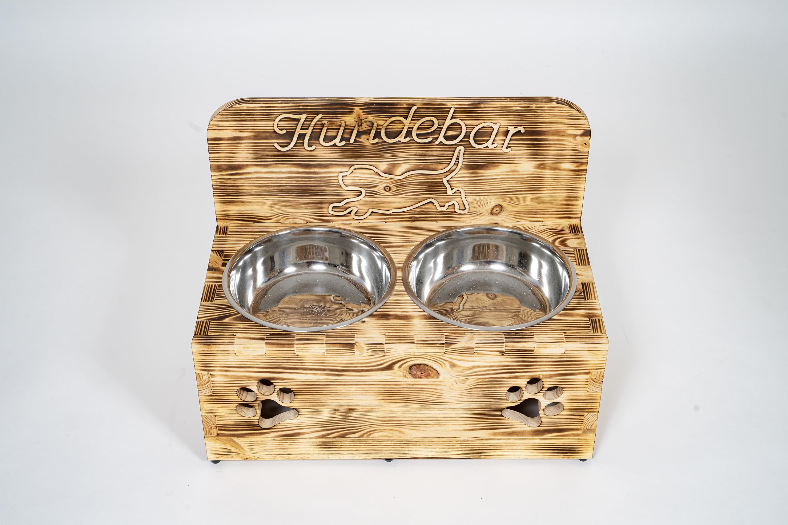 Hundenapf Erhöht Futterstation Hund - Inkl. 2X 1600ml Edelstahl Hundenapf - Fressnapf Futternapf Napf Hundebar mit Holz Ständer - Napfbar für Mittelgroße Große Hunde - rutschfest