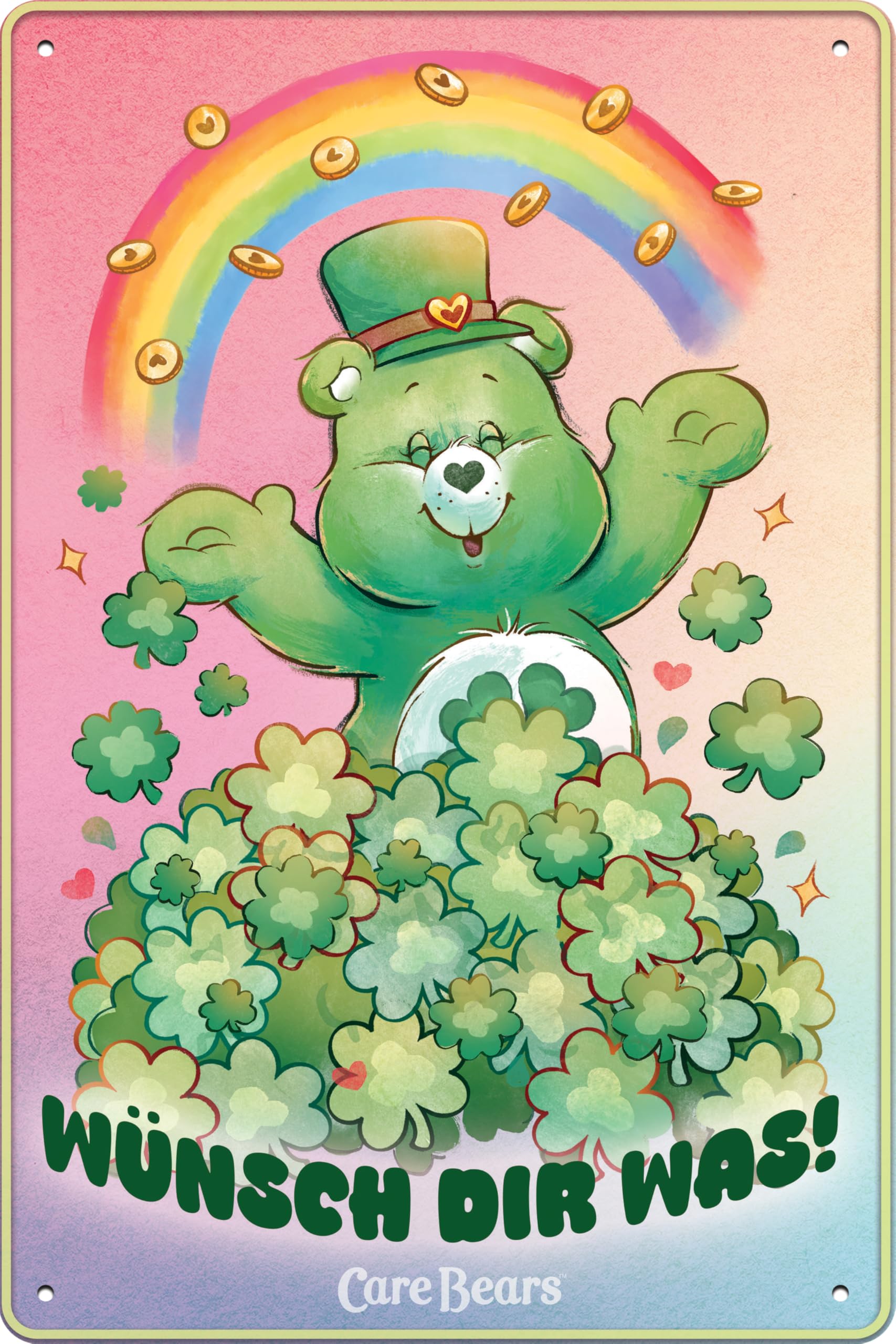 LUCKYLINDE Blechschild passend für Glücksbärchis Fans – 80er Jahre Zeichentrick Hab-Dich-Lieb Bärchis – Care Bears Retro Schild, Fernseh, TV Serie Schild, 20 x 30 cm (Wünsch Dir was!)