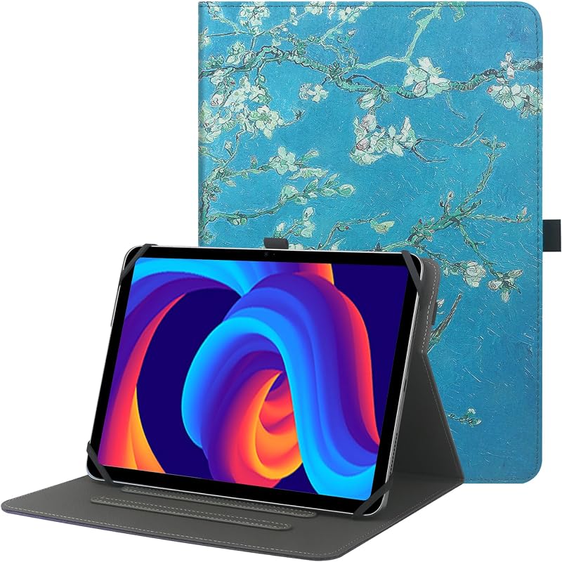 Universal 9",9.7",10.1",10.2",10.5",10.9",11" Tablet Case,Protective Cover Stand Folio Case for 9-11 Inch Tablet,Case Cover with Pen Holder for iPad, Samsung, Apricot Flower