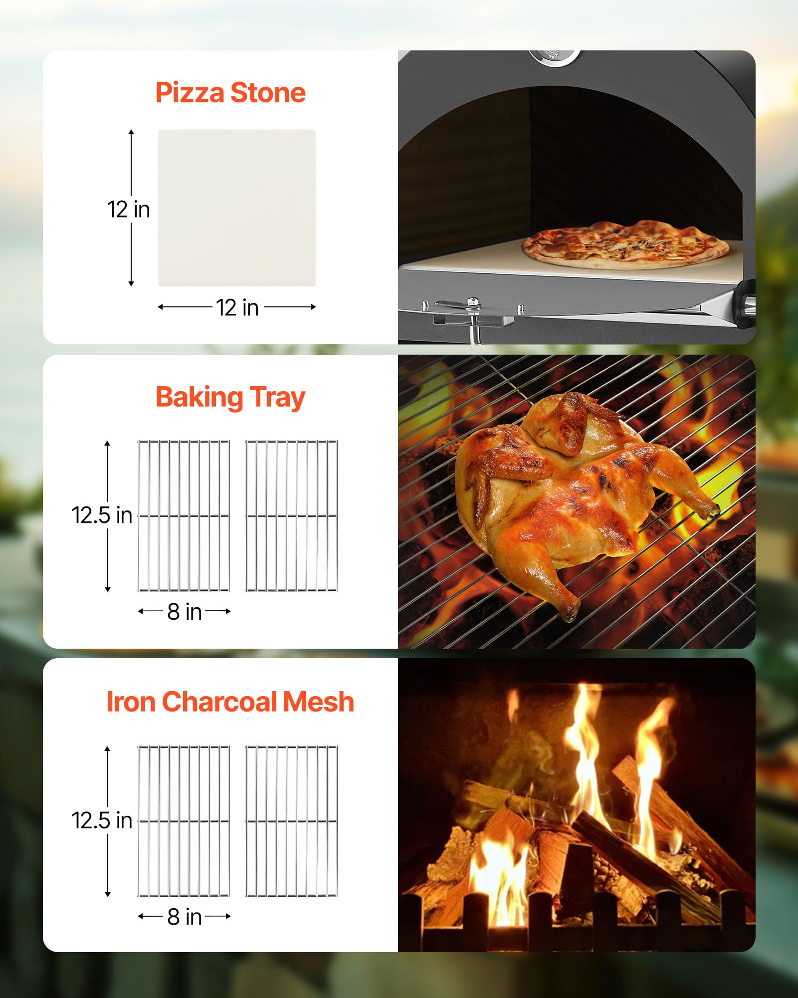 VEVOR Four à Pizza d’Extérieur 12 pouces 305 mm, Four à Granulés de Bois 2 Niveaux, avec Deux Roues Amovibles, Température Maximale de 538 °C, pour Réunion Camping Jardin Arrière-Cour Barbecue