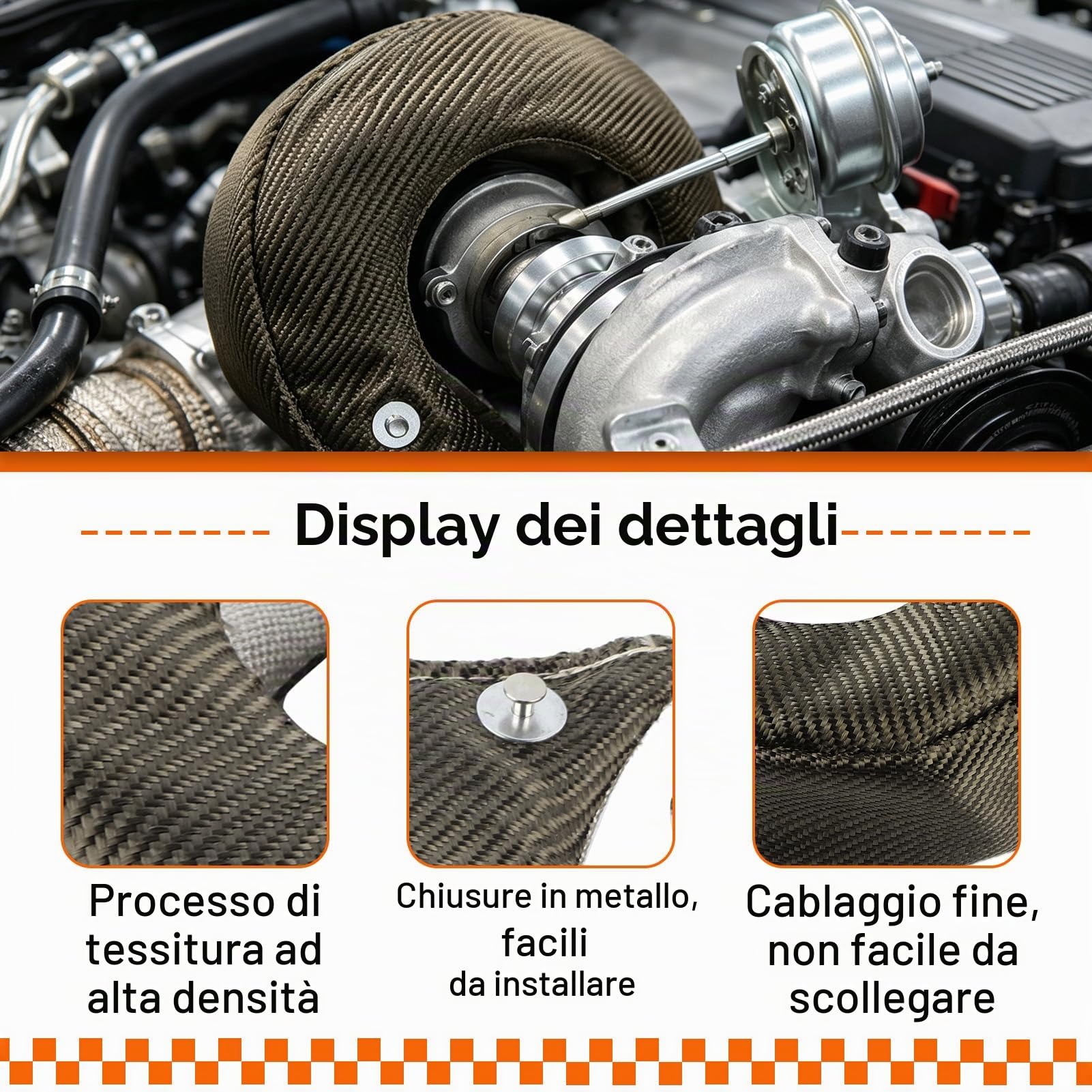 HERCHR Turbo Shield, Fibra di Vetro Singola Turbo Scudo Termico Coperta Barriera Turbo Caricabatterie Avvolgimento Protettivo per T3/GT35/GT37/GT40/GT42