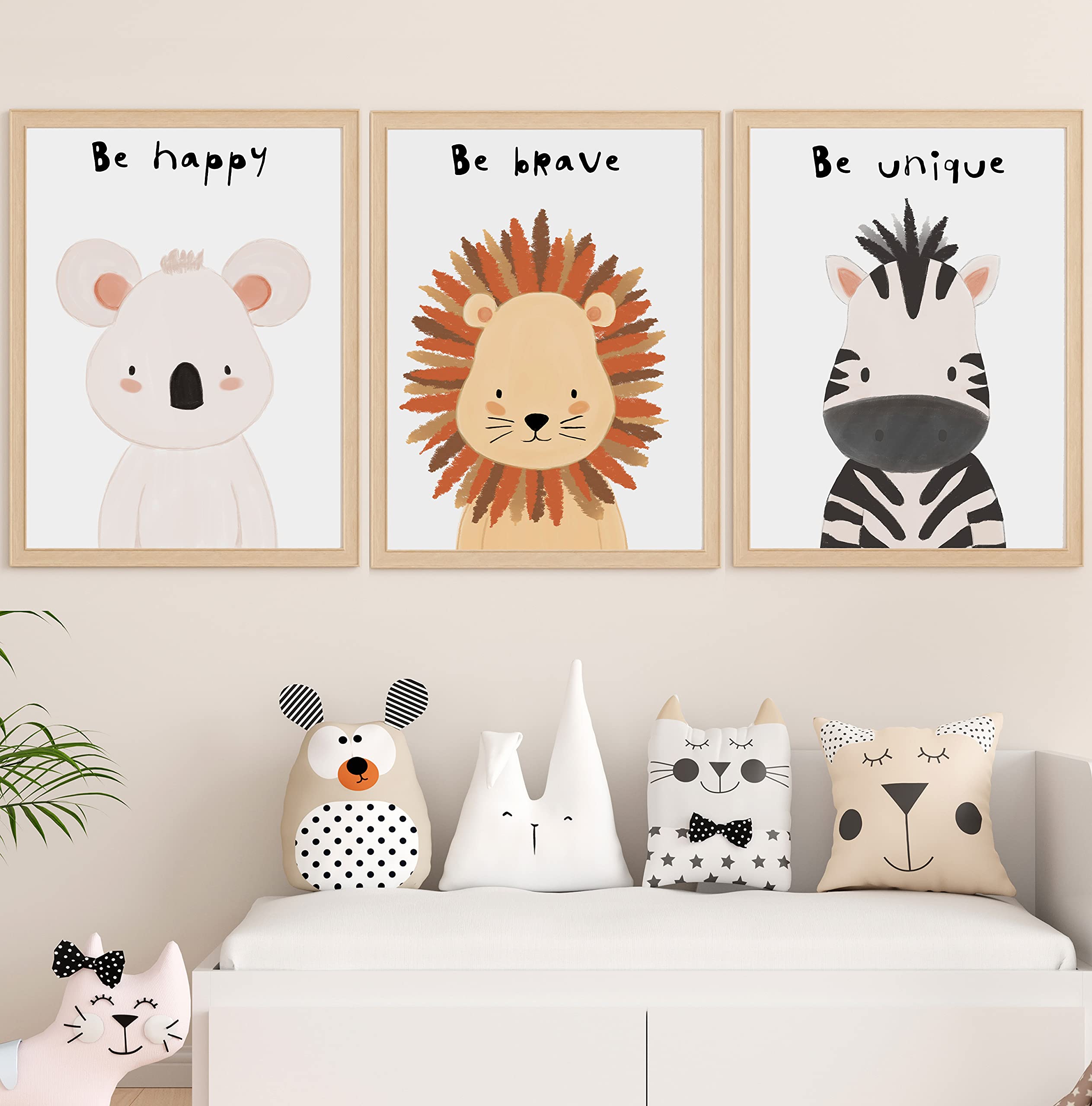 Set de Cuadros Infantiles para habitación bebé, Juego de 3 láminas de Animales DIN A4. Poster Safari para decoración.