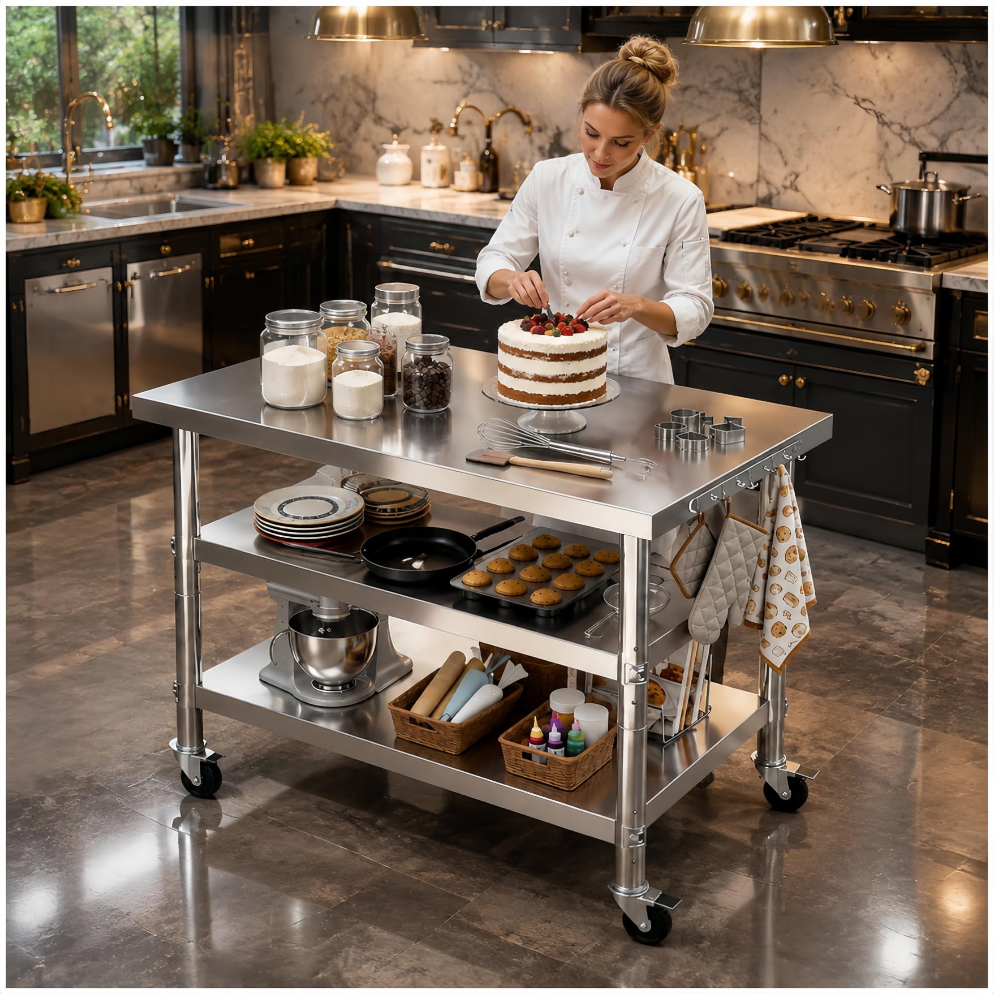 Stainless steel kitchen prep and work table with Wheels,48x24in,Multi-Size