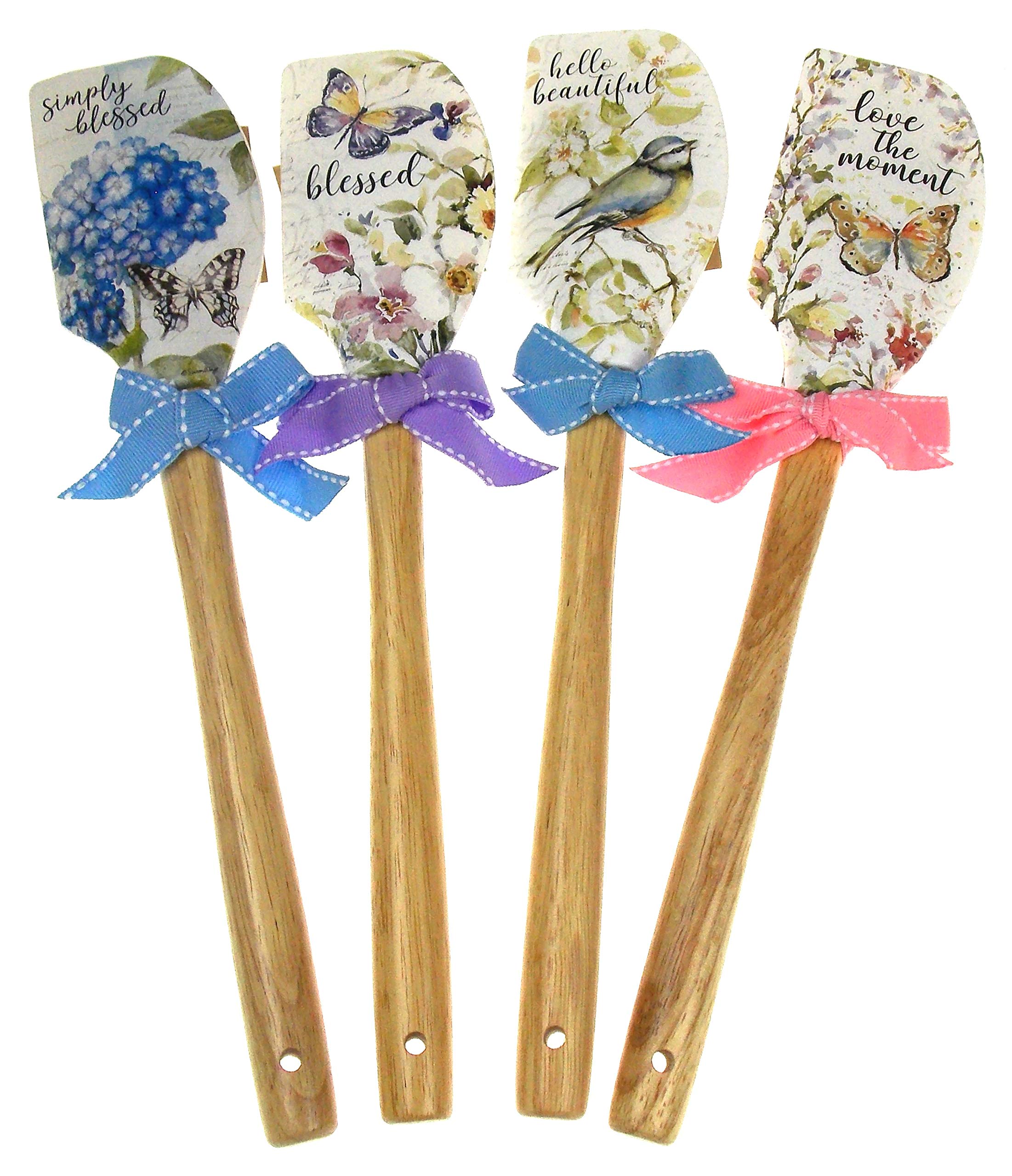 Hickoryville Brownlow White Kitchen Spatula Gift Set Bundle with Birds, Flowers & Butterfly Designs Packaged in a Gift Bag