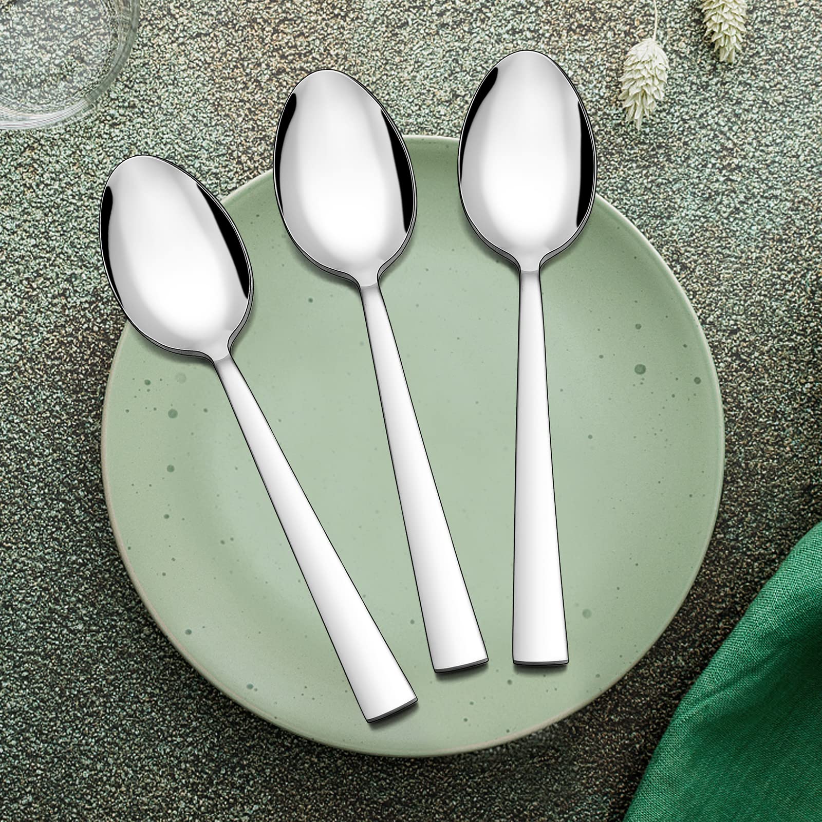 Herogo 12 cucchiai da minestra in acciaio inox, 20 cm, cucchiai da minestra per casa, ristorante, hotel, manico quadrato, finitura a specchio e lavabile in lavastoviglie, metallo argento