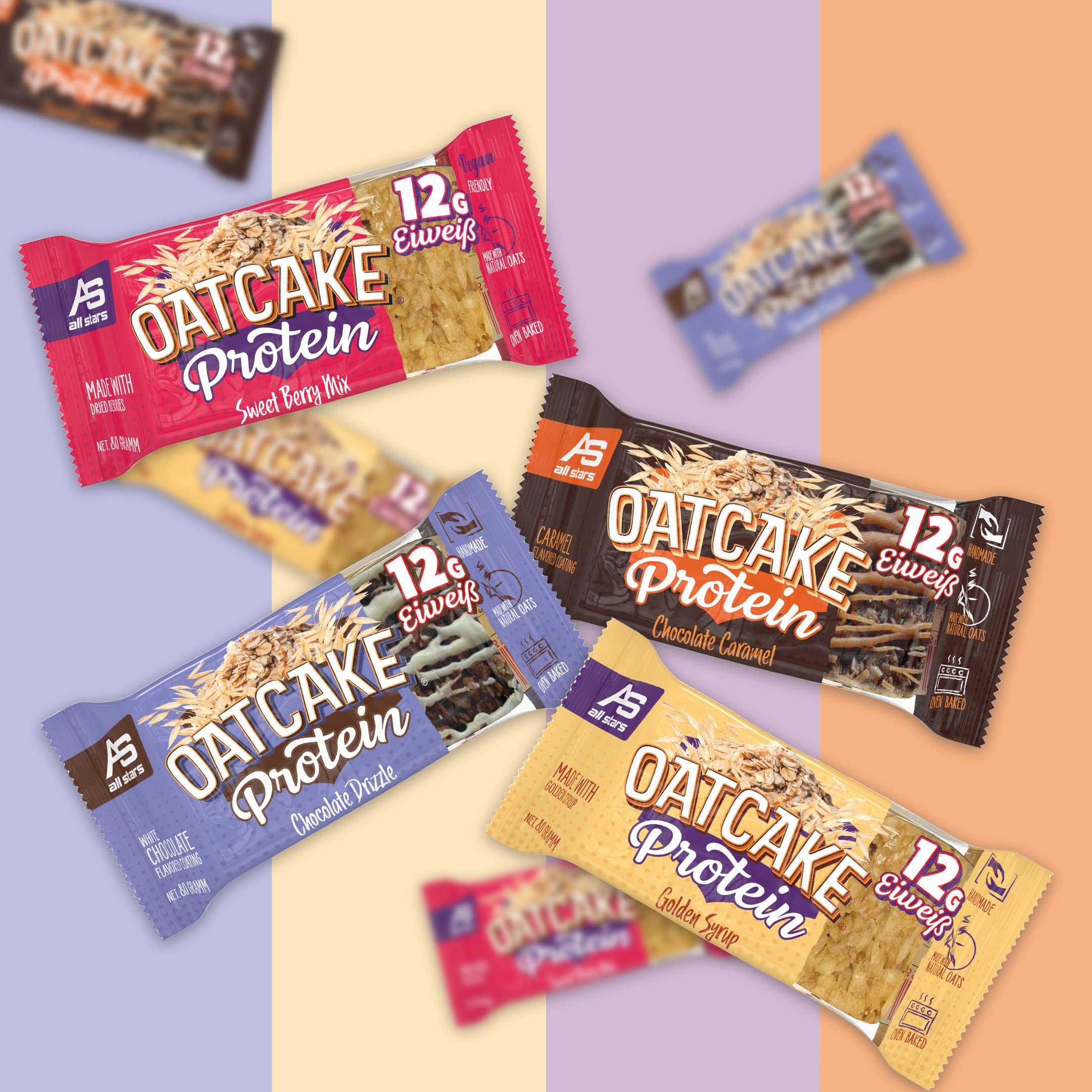 All Stars Oatcake Protein Bar Chocolate Drizzle I 12 Eiweiß-Riegel je 80g I Hafer-Riegel inkl. 12g Whey-Protein I Energy-Riegel mit hochwertigen Kohlenhydraten I süßer Müsli-Riegel super sättigend