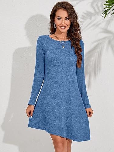 Miniatura 2 de KORSIS Vestidos para mujer de manga larga con cuello redondo, vestido casual con botones, holgado, suéter de otoño, vestido de túnica de vino