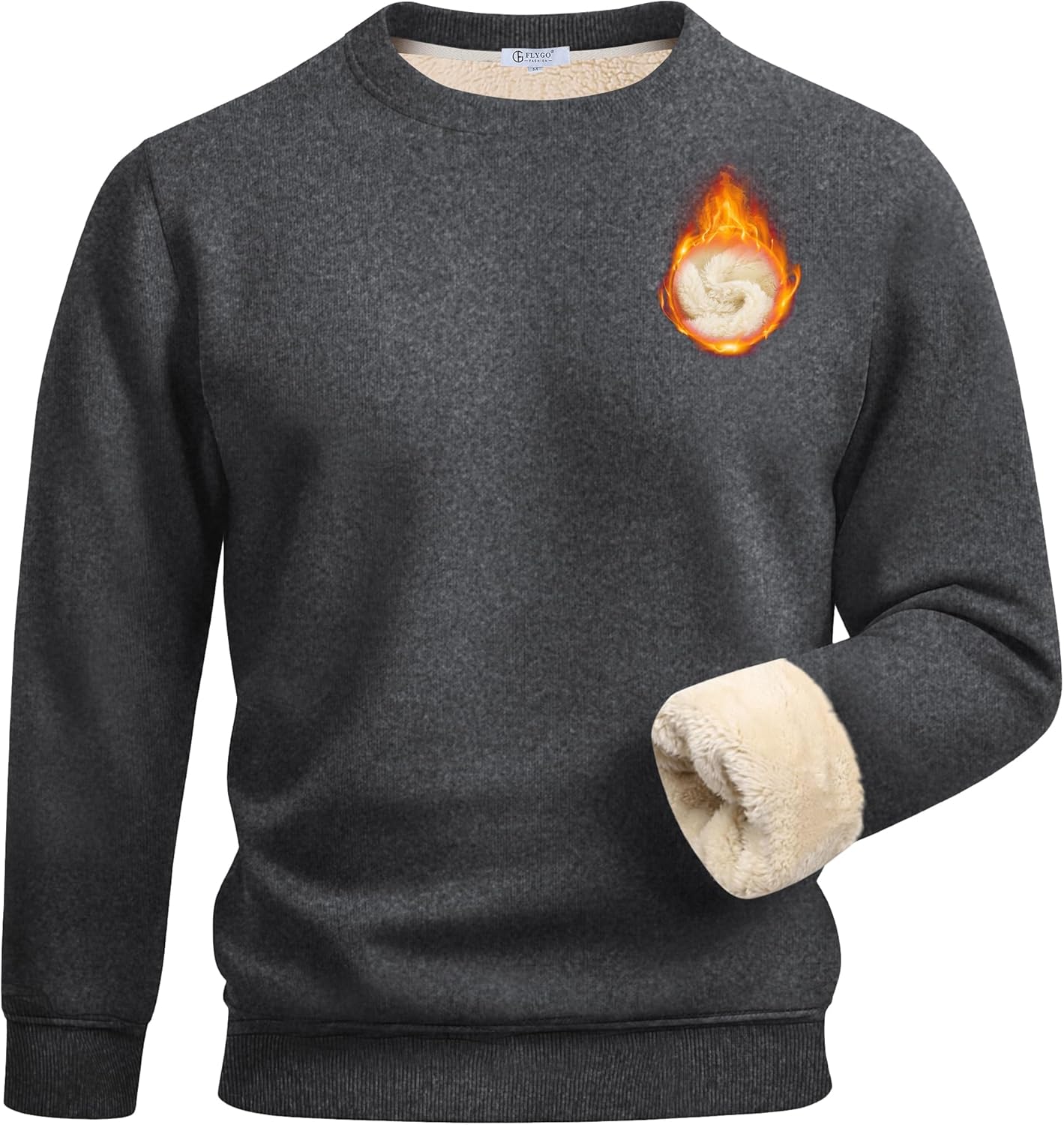 Flygo Men's Warm Sherpa Lined Crewneck Sweatshirts Fleece Pullover Tops Heavy-weight Thick Thermal Cotton Sweat-Shirts