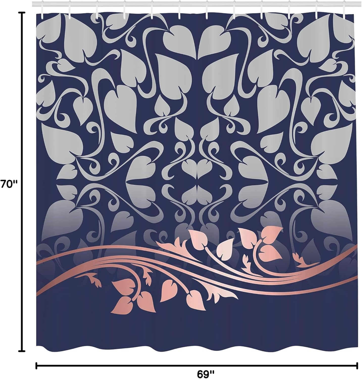 Ambesonne Floral Shower Curtain, Romantic Royal Leaf Pattern Yellow Colored Blossoming Branch Leaves Art, Cloth Fabric Bathroom Decor Set with Hooks, 69" W x 70" L, Dark Indigo