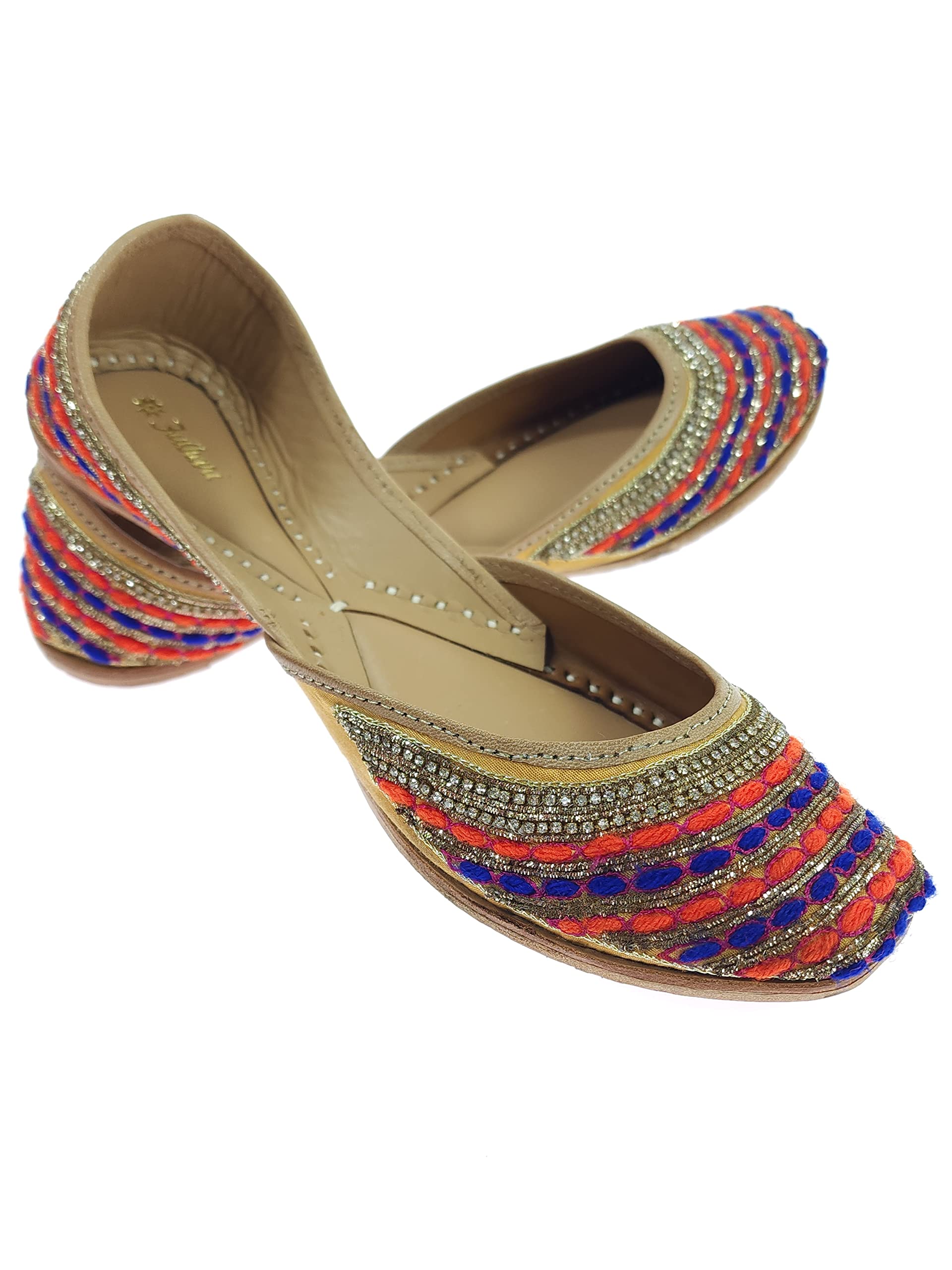 Women's Pasham Genuine Soft Leather Embroidered Jutis | Bite and Pinch Free Jutti | Punjabi Formal Juttis | Girl's Wedding Flat Ladies Mojari | Formal Ethnic Juti |-image-48