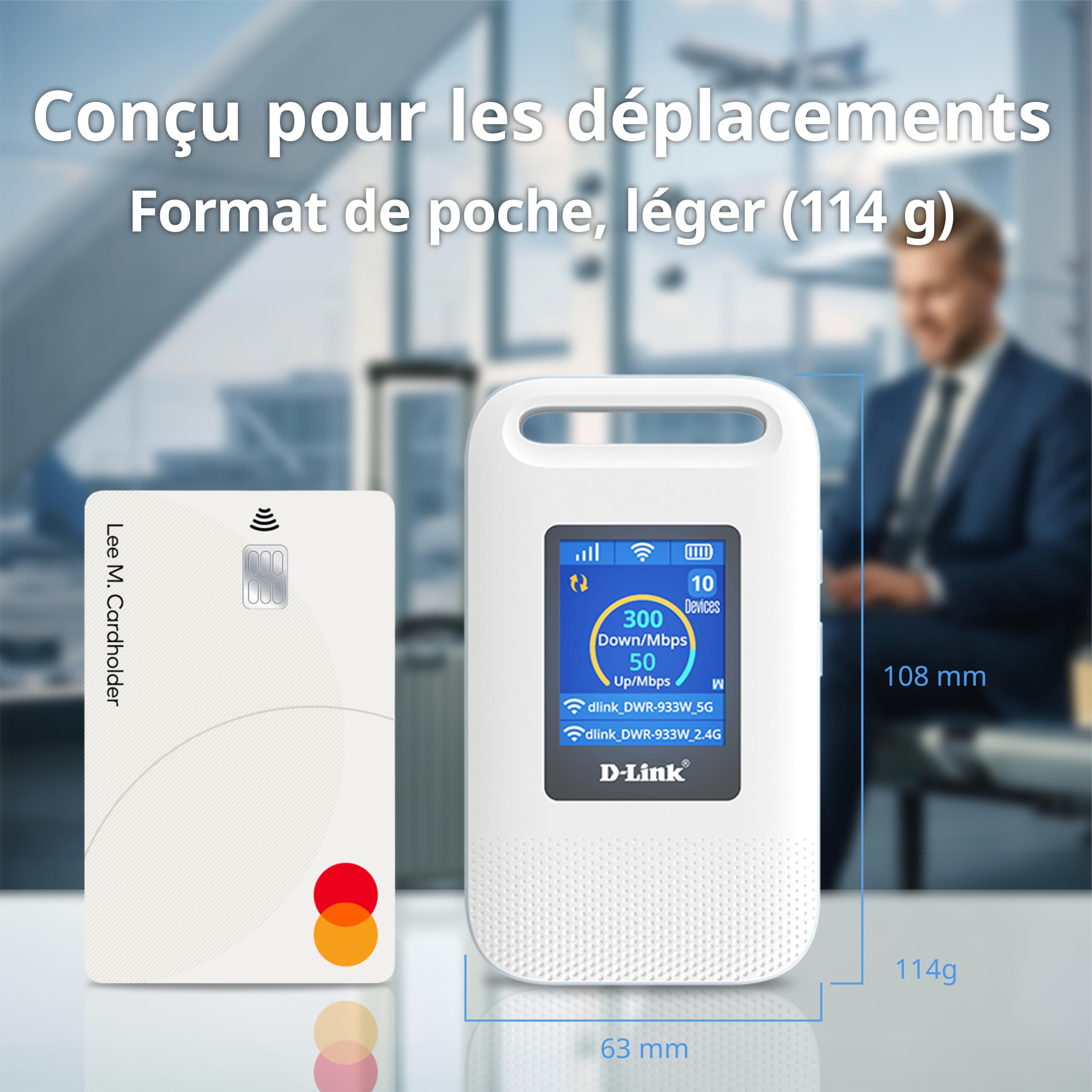 D-Link DWR-933W Hotspot Mobile 4G LTE+ AX600 Wi-FI 6, Routeur SIM Portable | Écran LCD, Wi-Fi Double Bande, Jusqu’à 64 Appareils, Batterie 3000 mAh, USB-C