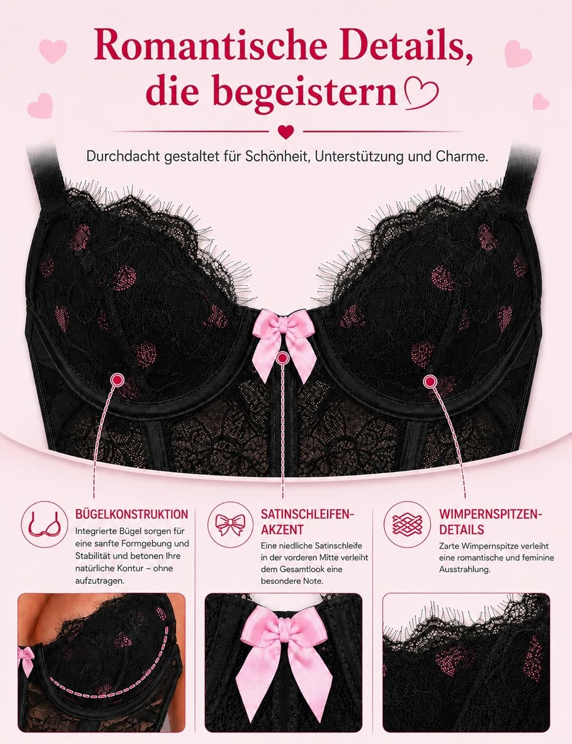 comeondear Babydoll Negligee with Underwire Women's Lingerie Sexy Lingerie Curvy | Lace Sleepwear Set with G-String, Large Sizes, V-Neck, Backless, Transparent Mesh Nightdress, Night Dress Short S Black