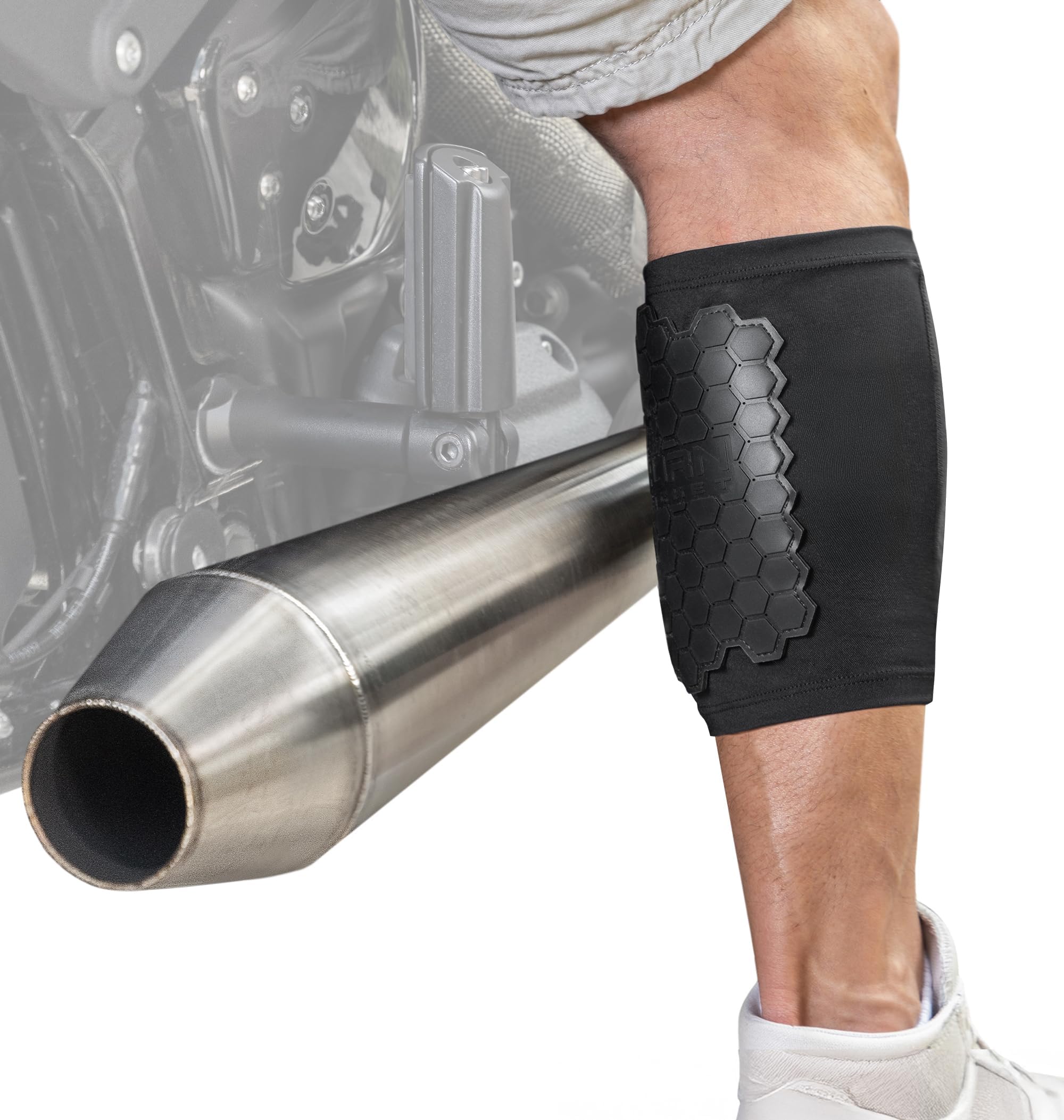 BurnJacket Pro Motorcycle Exhaust Pipe Burn Protective Sleeve Leg Guard Longer Dual Layer Protection, Fits 13.5-18 Inch Calf - Heat Shield for Legs, Calf Guard - Premium Motorcycle Accessories