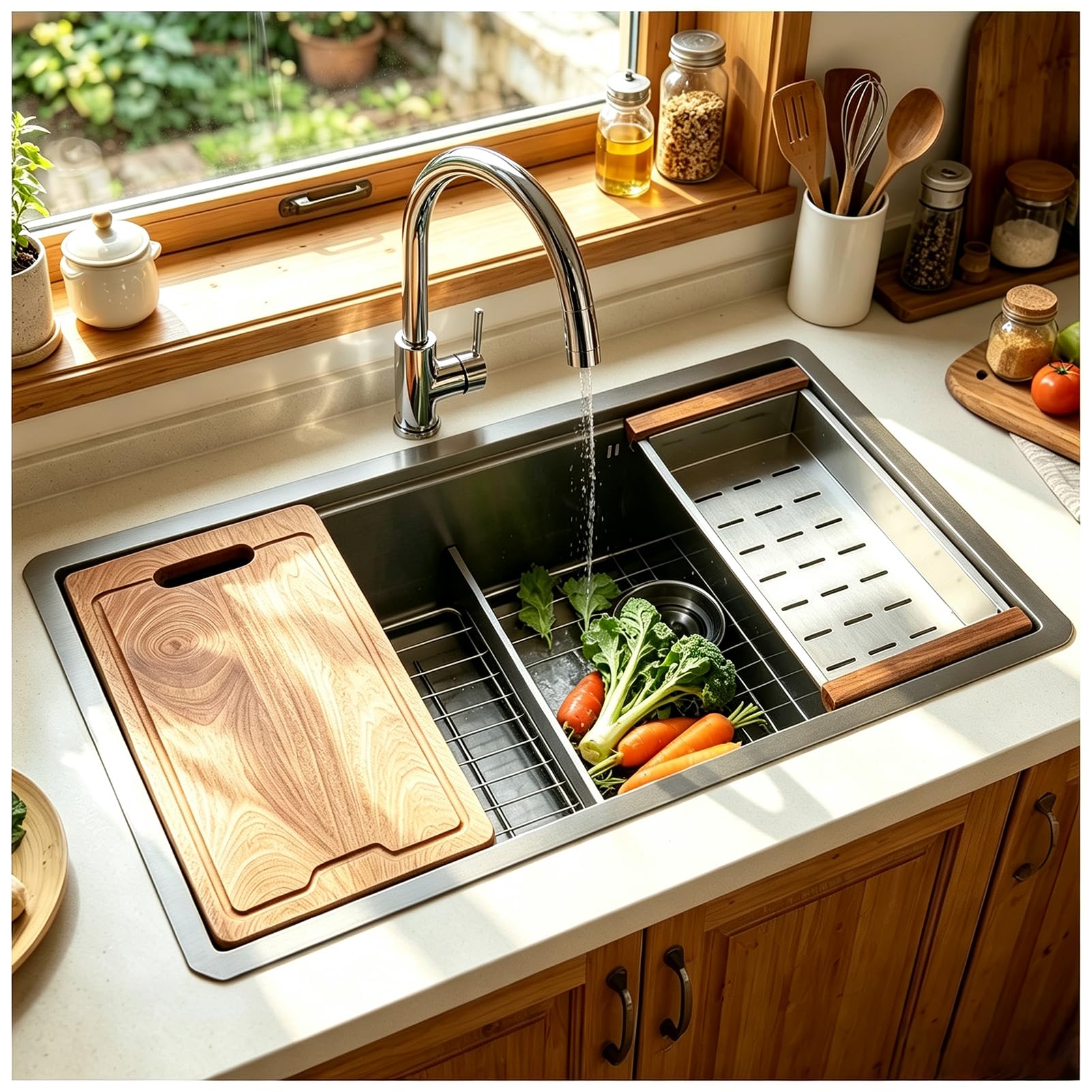 JUNFUNNLE Kitchen Sink, Stainless Steel Large Basin, 1 Basin Built-in Sink, Kitchen Sink with Stainless Steel Grid, Draining Rack, Drain Fitting and Overflow Kit (Black-A, 80 x 50 x 22 cm)