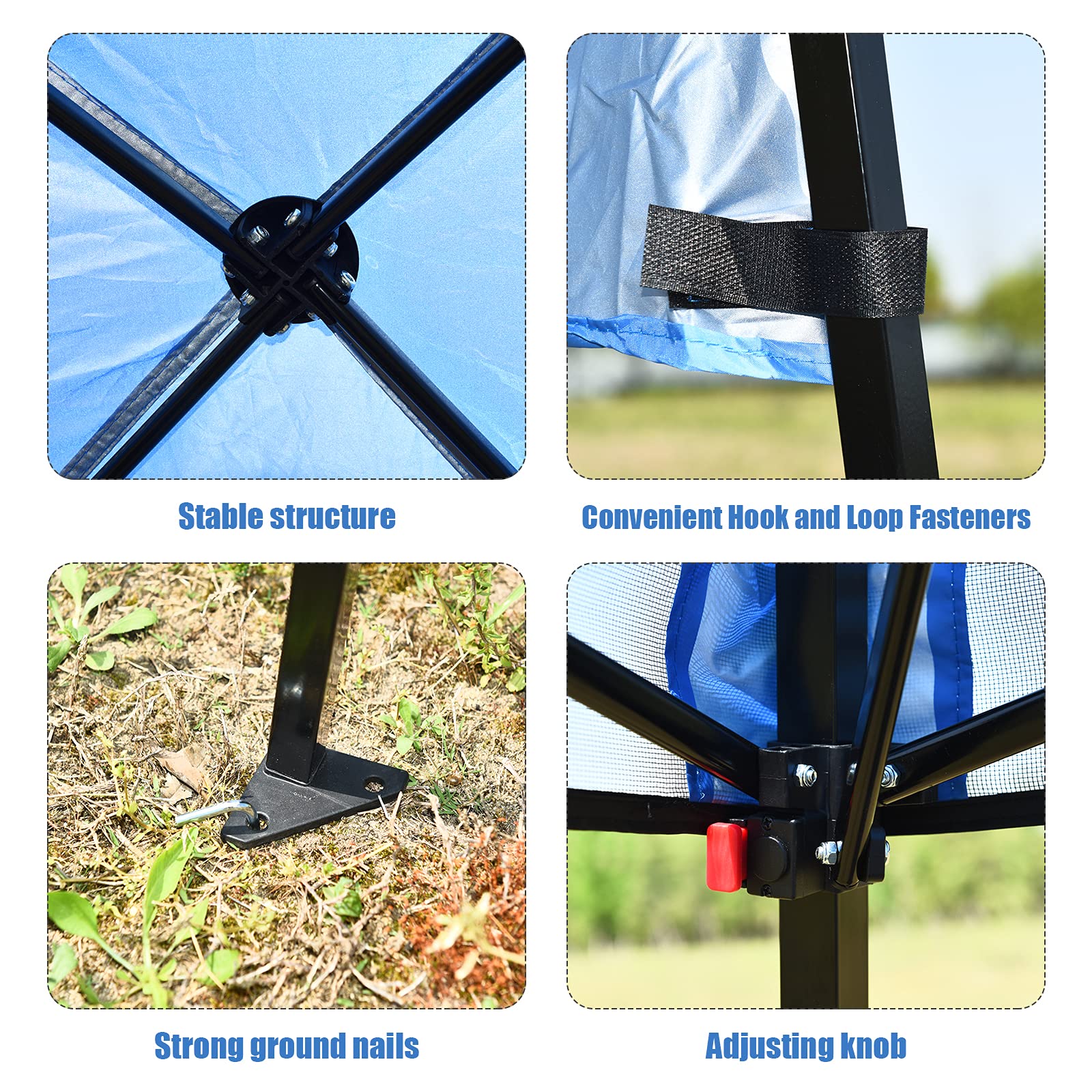 RELAX4LIFE Gazebo da Giardino Pieghevole, Impermeabile e Resistente, Altezza Regolabile, Tenda per Fiere, Mercato, Campeggio (2,1x2,1x2,1M, Blu)