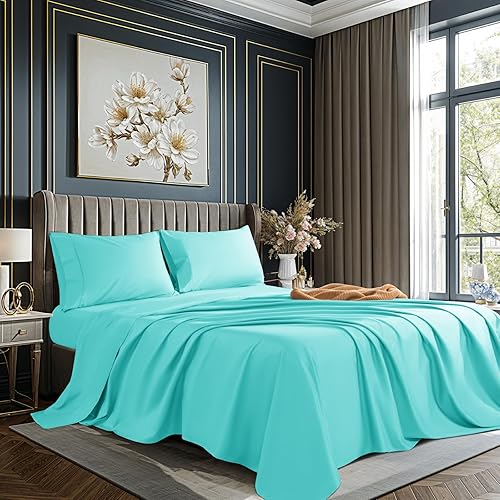 REDASW 100% Cotton Sheet Set 4 Pcs King Size Egyptian Cotton Sheets 1000 Thread 